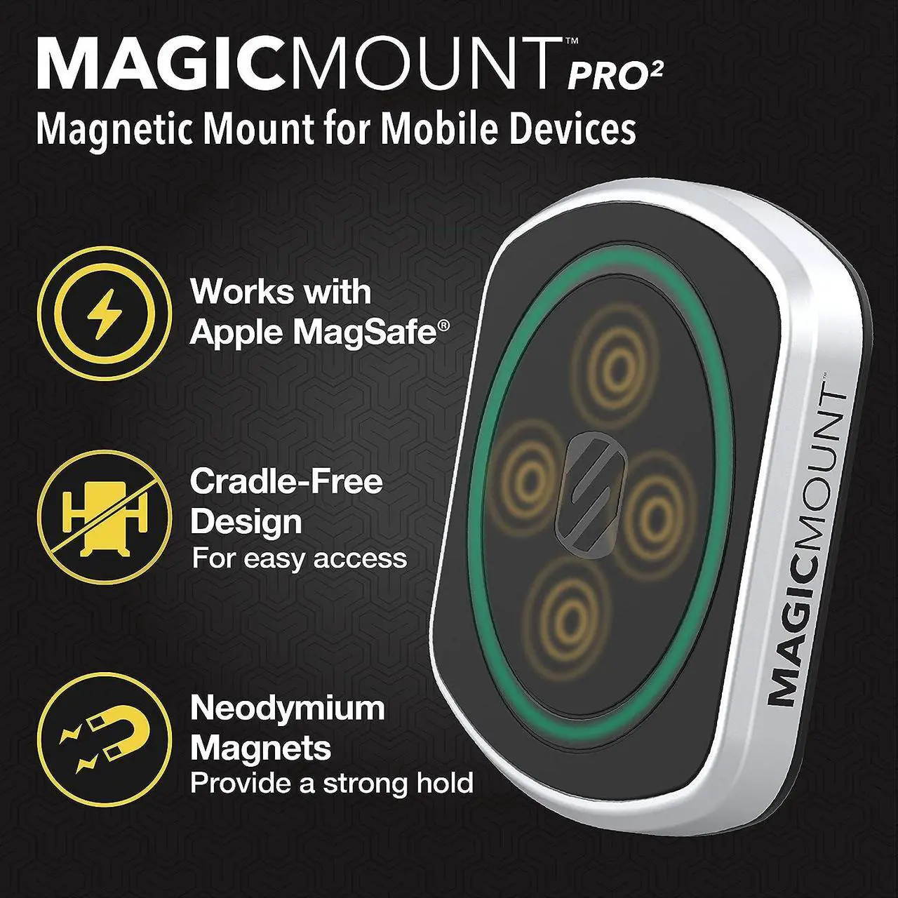 Alt view image 2 of 5 - MP2FM-XCES0 MagicMount Pro2 Universal Flush Magnetic Cell Phone Car Mount Kit Compatible with MagSafe iPhones Galaxy Pixel & All Smartphones