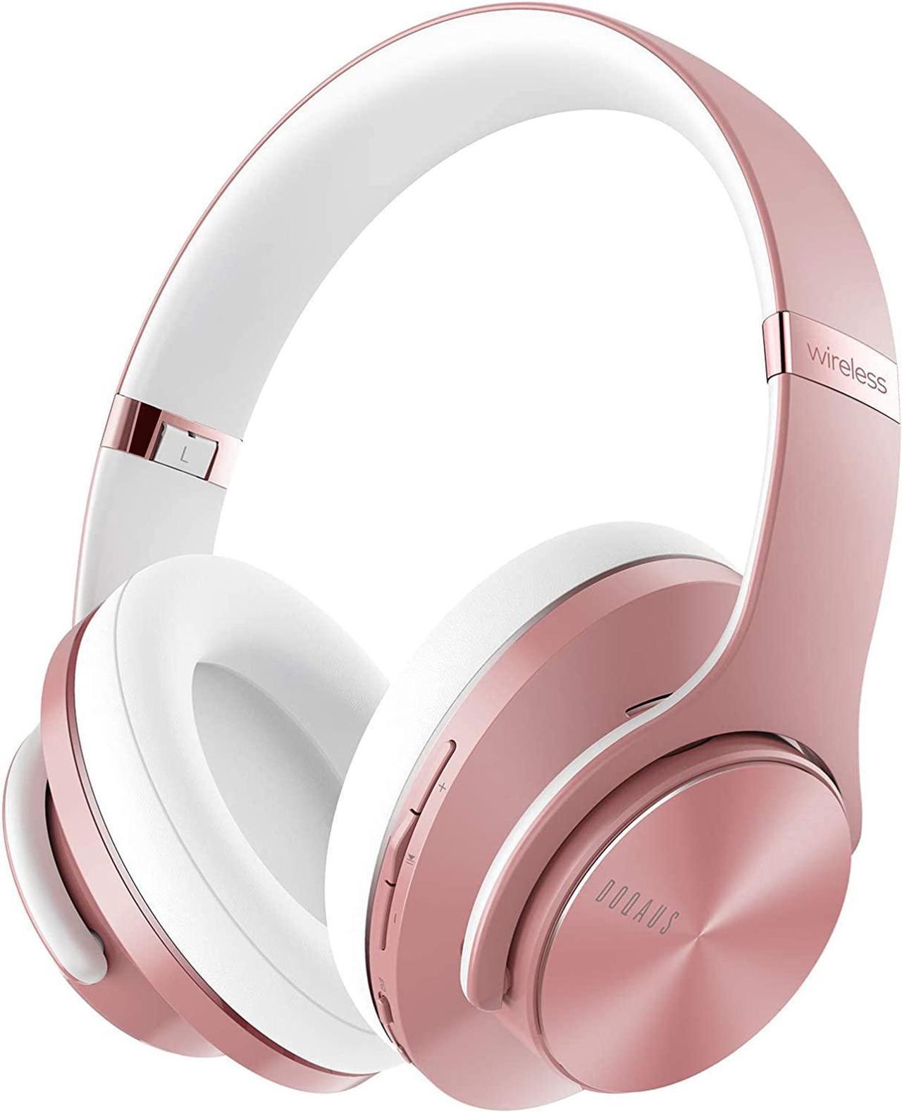 DOQAUS Bluetooth Headphones, [52 Hrs Playtime] Wireless Headphones with 3 EQ Modes, Hi-Fi Stereo Over Ear Headphones with Microphone and Comfortable Earpads for iPhone/TV/Travel/Office (Rose Gold)