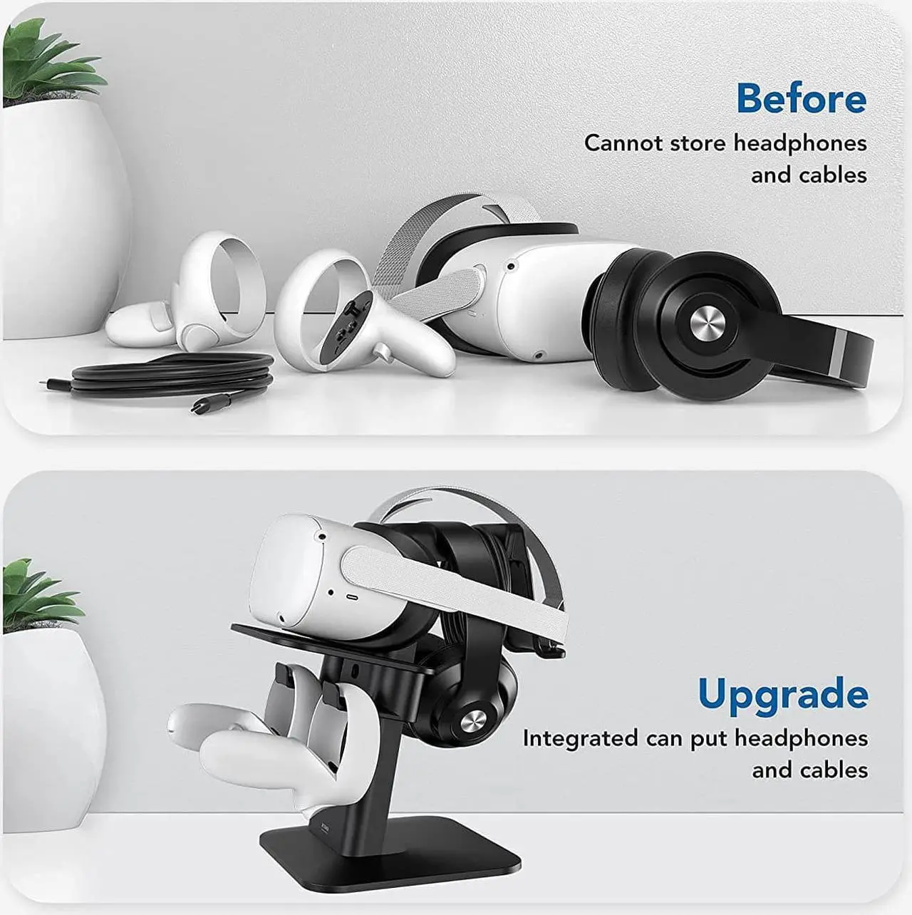 Alt view image 6 of 7 - KIWI design VR Stand Accessories Compatible with Quest 2/Rift S/Valve Index/HP Reverb G2/Quest/PSVR 2/ Pico 4 VR Headset and Touch Controllers (Black)
