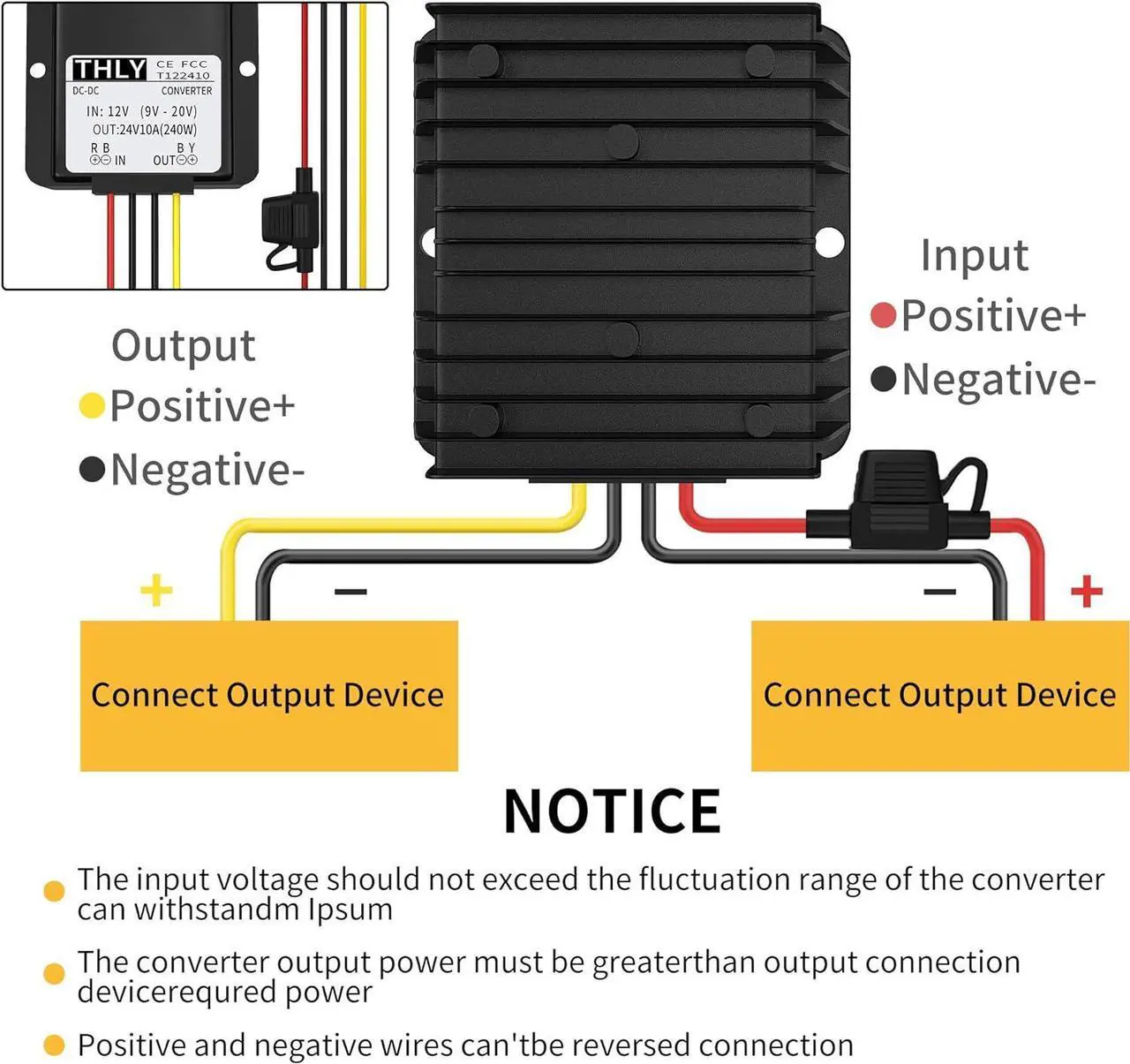 Alt view image 7 of 7 - DC-DC Boost Converter, DC Converter 12V to 24V 10A 240W Power Voltage Converter with Fuse Waterproof, Step-Up Transformer for Golf Cart LED Light Motor Truck Vehicle Boat etc. (Accept DC9-20V Inputs)