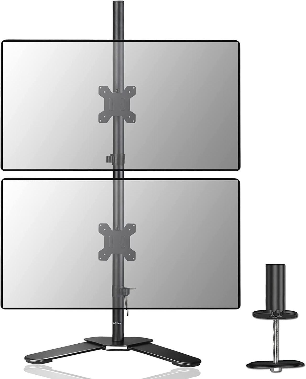 Suptek Dual LED LCD Monitor Stand up Free-Standing Desk Mount for 2 / Two Screens up to 27 inch Extra Tall 31.5 inch Pole Heavy Duty Fully Adjustable Stand Vertical Array (ML6802)