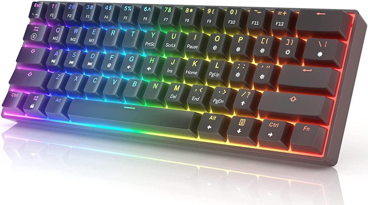 HK GAMING GK61 Mechanical Gaming Keyboard 60 Percent | 61 RGB Rainbow LED Backlit Programmable Keys | USB Wired | for Mac and Windows PC | Hotswap Gateron Optical Blue Switches | Black