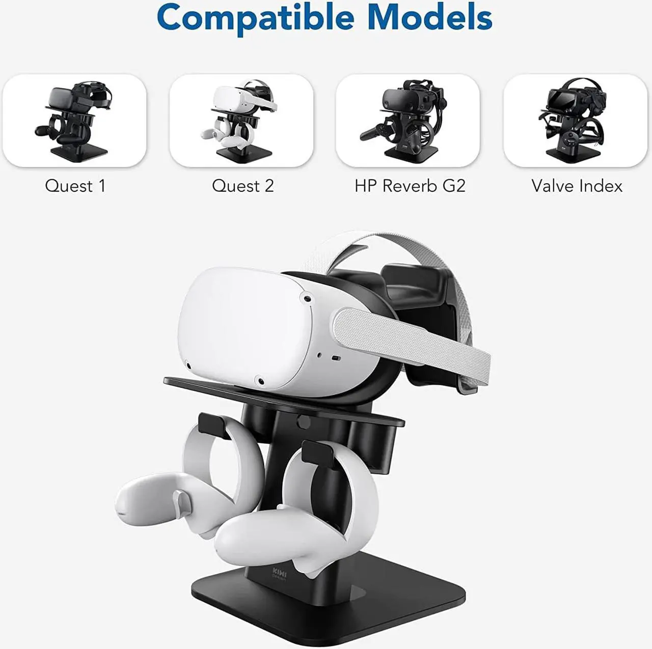 Alt view image 2 of 7 - KIWI design VR Stand Accessories Compatible with Quest 2/Rift S/Valve Index/HP Reverb G2/Quest/PSVR 2/ Pico 4 VR Headset and Touch Controllers (Black)