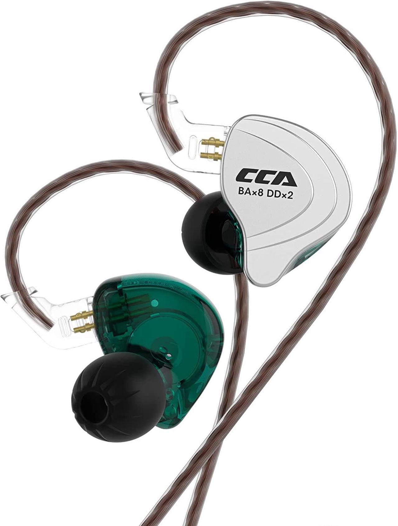 CCA C10 High-Performance in-Ear Monitor,HiFi 1DD 4BA Hybrid Five Drivers in-Ear Earphone,Zinc Alloy Shell+Resin Cavity Wired Earbuds with 0.75mm 2 Pin Gold Plated Detachable Cable(Cyan Without mic)