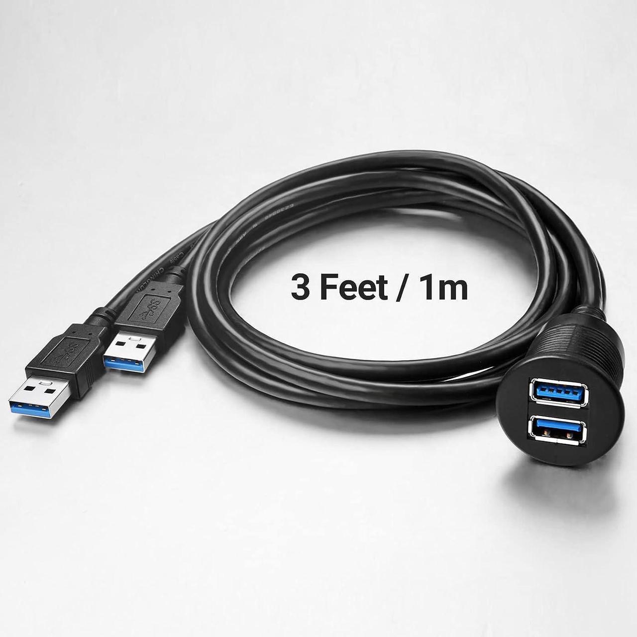 Alt view image 5 of 7 - ICESPRING 2 Ports Dual USB 3.0 Male to USB 3.0 Female AUX Flush Mount Car Mount Extension Cable for Car Truck Boat Motorcycle Dashboard Panel -(3 Feet)