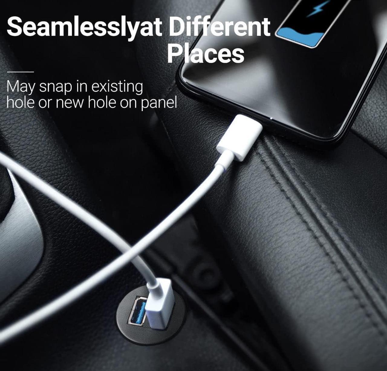 Alt view image 3 of 7 - ICESPRING 2 Ports Dual USB 3.0 Male to USB 3.0 Female AUX Flush Mount Car Mount Extension Cable for Car Truck Boat Motorcycle Dashboard Panel -(3 Feet)