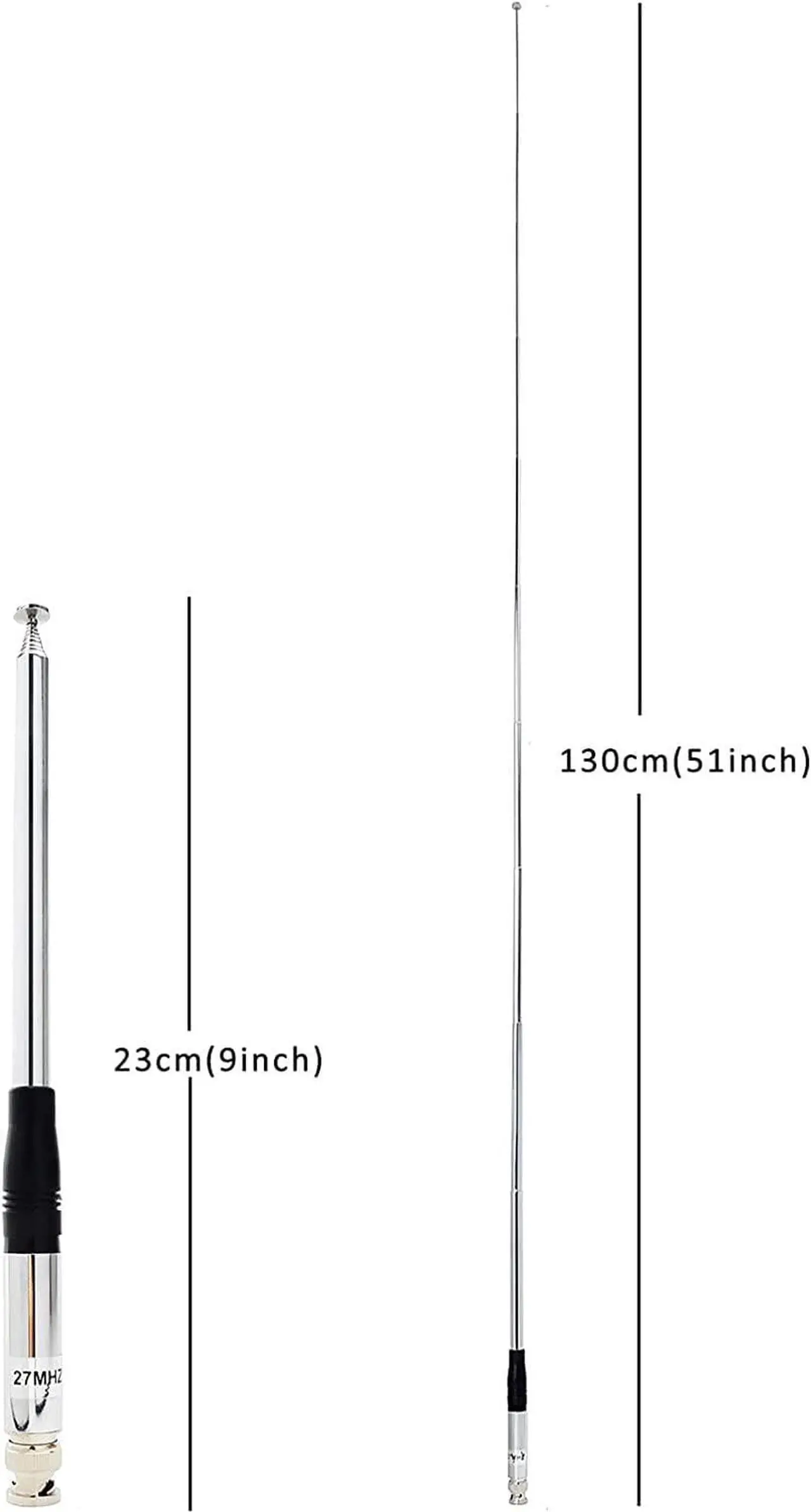 Alt view image 2 of 6 - HYS 27Mhz Antenna 9-Inch to 51-inch Telescopic/Rod HT Antennas for CB Handheld/Portable Radio with BNC Connector Compatible with Cobra Midland Uniden Anytone CB Radio