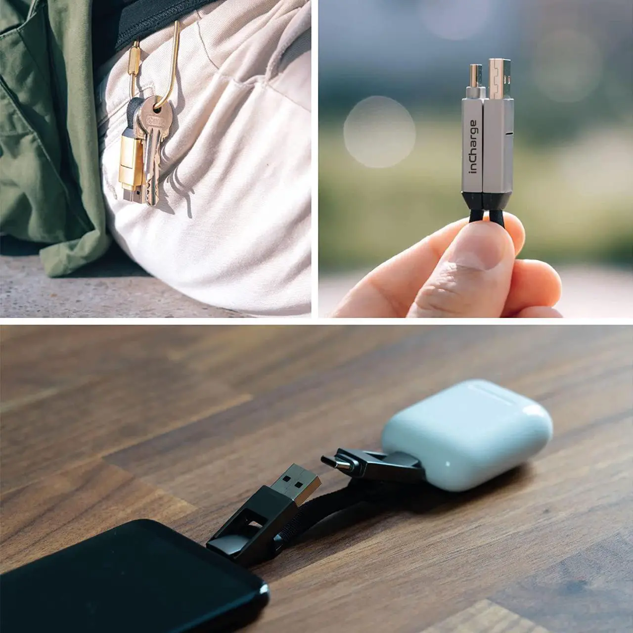 Alt view image 3 of 6 - Rolling Square inCharge 6 Portable Keychain Charger Cable, 6-in-1 Multi Charging Cable, Saturn Gold For Personal Computer