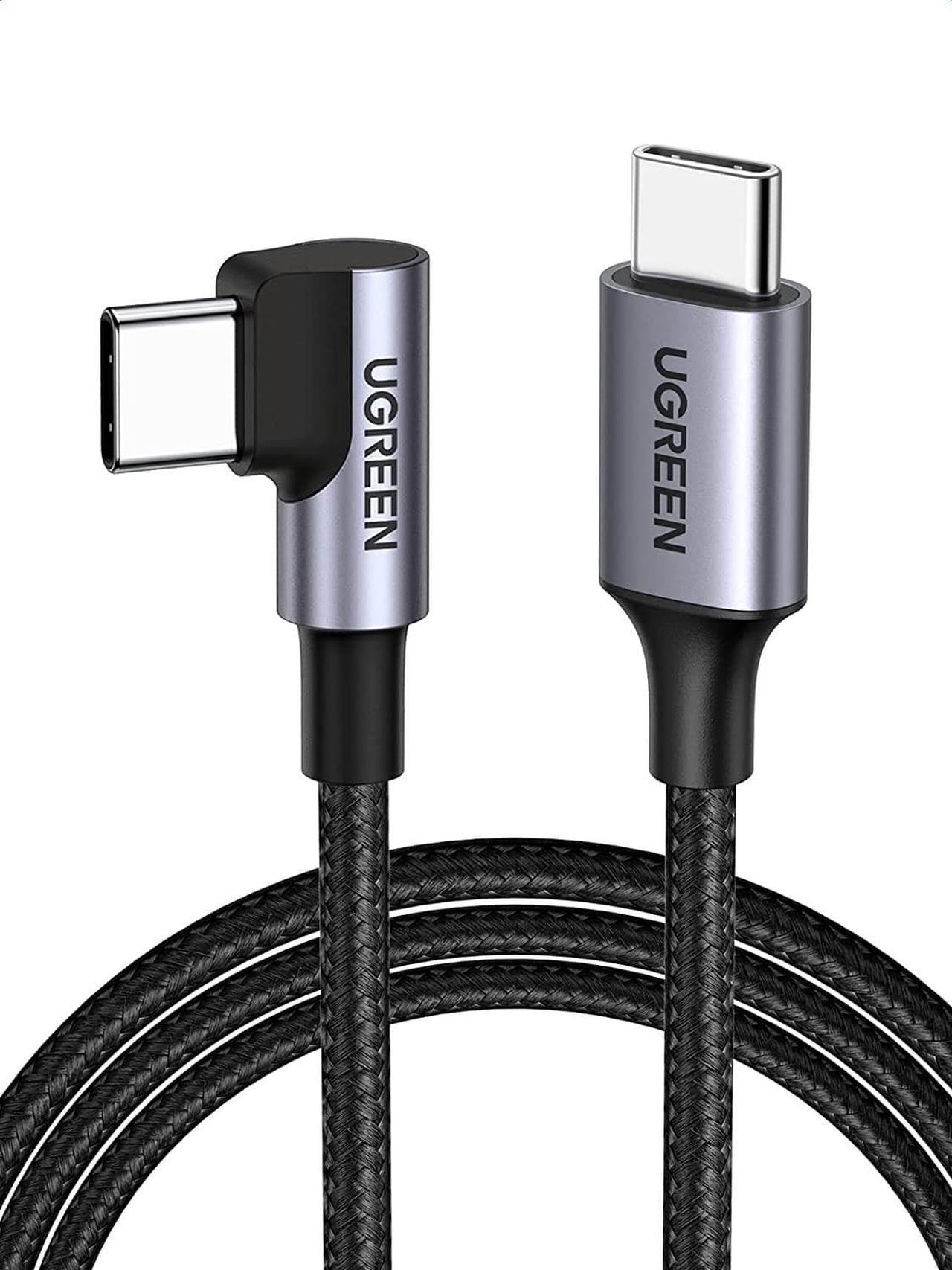 UGREEN USB C to USB C Cable Right Angle 90 Degree USB Type C Fast Charging Cord for iPhone 15 Series, MacBook Pro, PS5 Controller, Galaxy S24 S23 Ultra, iPad Air Mini 6, Google Pixel 5 4A XL, 3M