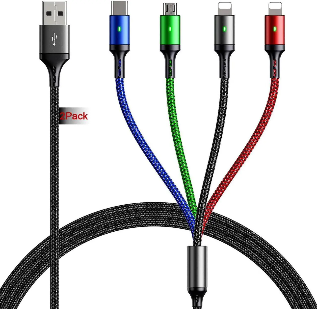 Main image of Multi Charger Cable [2Pack 6Ft] Multi Charging Cable Adapter 4 in 1 Multi Fast Charging Cord Multi USB Cable with IP/Micro USB/Type C Port for Cell Phones/Samsung Galaxy/Huawei/LG/Sony/HTC/PS,More