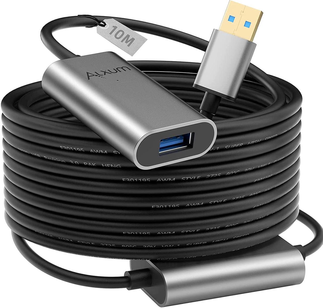 Alxum 32 Feet Active USB Extension Cable 3.0 Male to Female with 2 Extension chipsets Signal Booster, Long USB Extender Cord 10 Meters for Camera,Printer,Webcam,Telescope,Mouse,with 5V2A Power Adapter