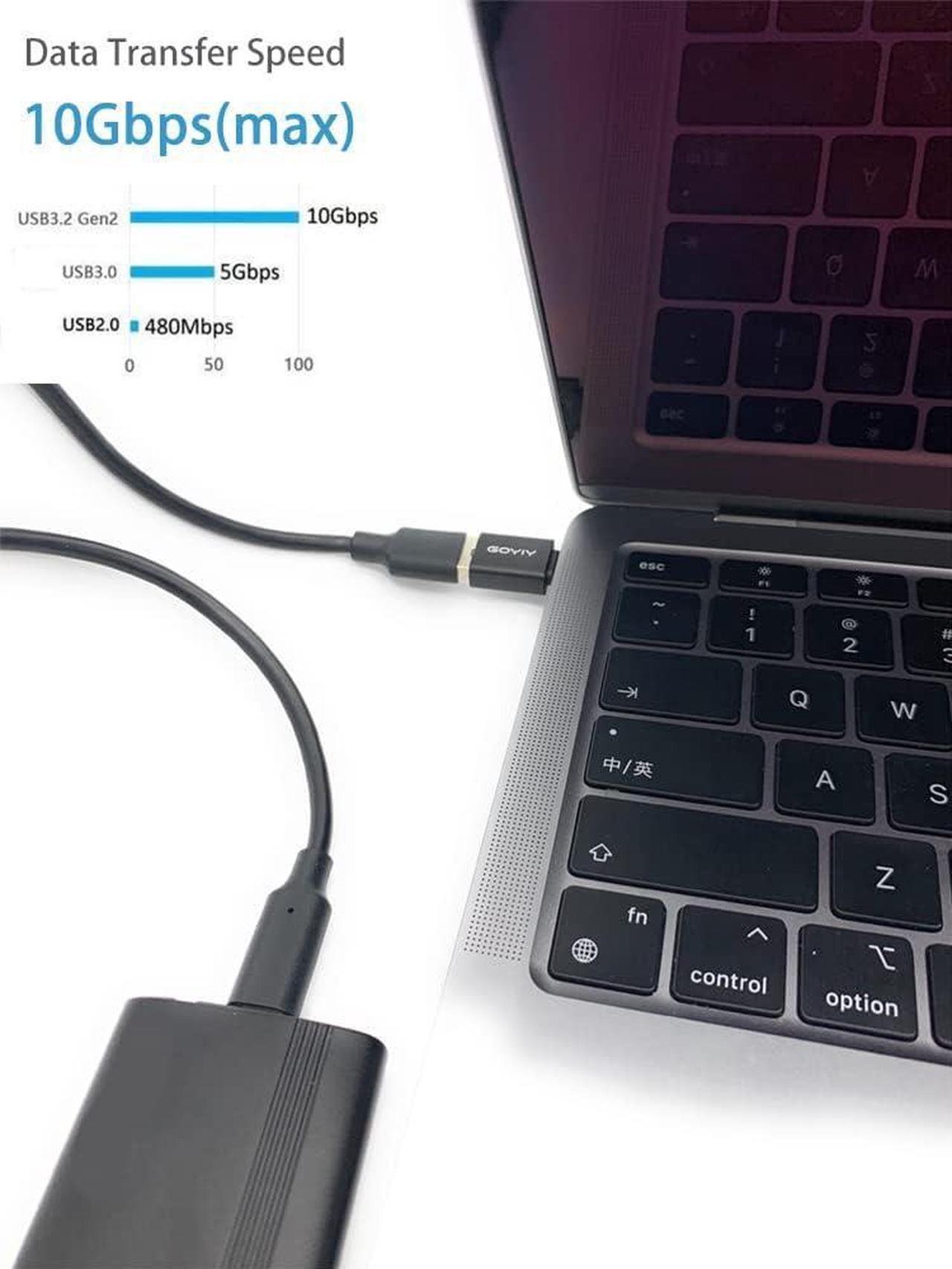 Alt view image 5 of 6 - [10Gbps] USB C to USB Adapter USB C Male to USB Female Adapter USB3.2 Gen 2 2-Pack Compatible with MacBook Pro/Air Laptops Phones and Other Type C or Thunderbolt 4/3 Devices(Black)
