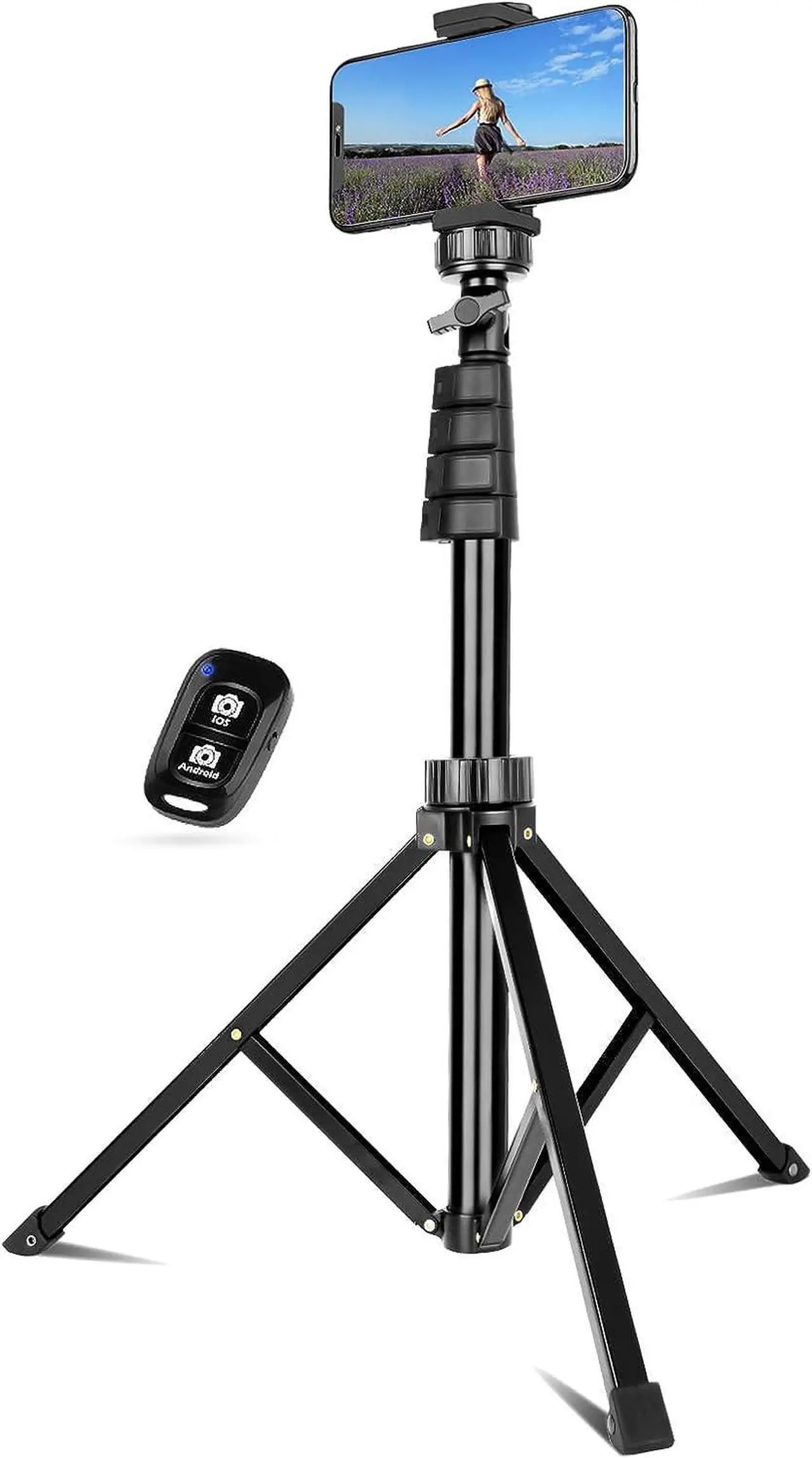 Main image of UBeesize 62" Phone Tripod & Selfie Stick, Camera Tripod Stand with Wireless Remote and Phone Holder,Compatible with iPhone Android Phone, Perfect for Selfies/Video Recording/Live Streaming Black
