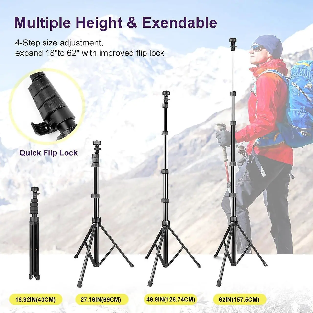 Alt view image 3 of 7 - UBeesize 62" Phone Tripod & Selfie Stick, Camera Tripod Stand with Wireless Remote and Phone Holder,Compatible with iPhone Android Phone, Perfect for Selfies/Video Recording/Live Streaming Black