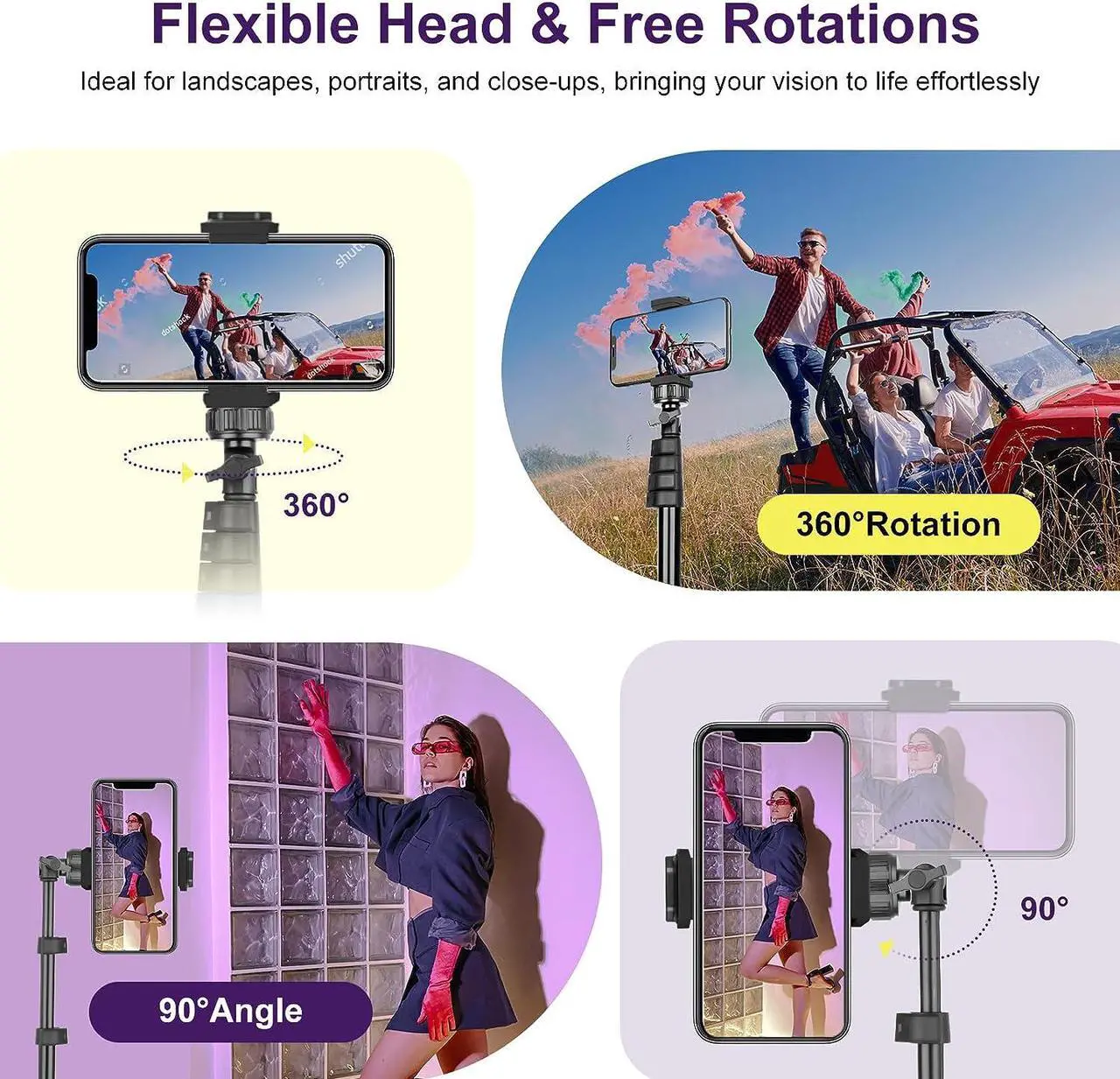 Alt view image 2 of 7 - UBeesize 62" Phone Tripod & Selfie Stick, Camera Tripod Stand with Wireless Remote and Phone Holder,Compatible with iPhone Android Phone, Perfect for Selfies/Video Recording/Live Streaming Black