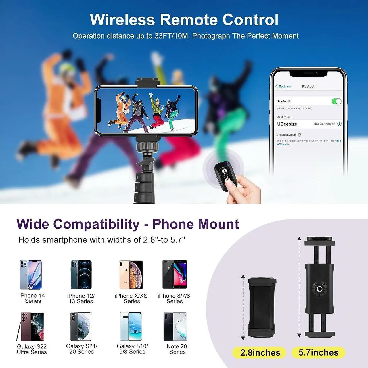 Alt view image 5 of 7 - UBeesize 62" Phone Tripod & Selfie Stick, Camera Tripod Stand with Wireless Remote and Phone Holder,Compatible with iPhone Android Phone, Perfect for Selfies/Video Recording/Live Streaming Black