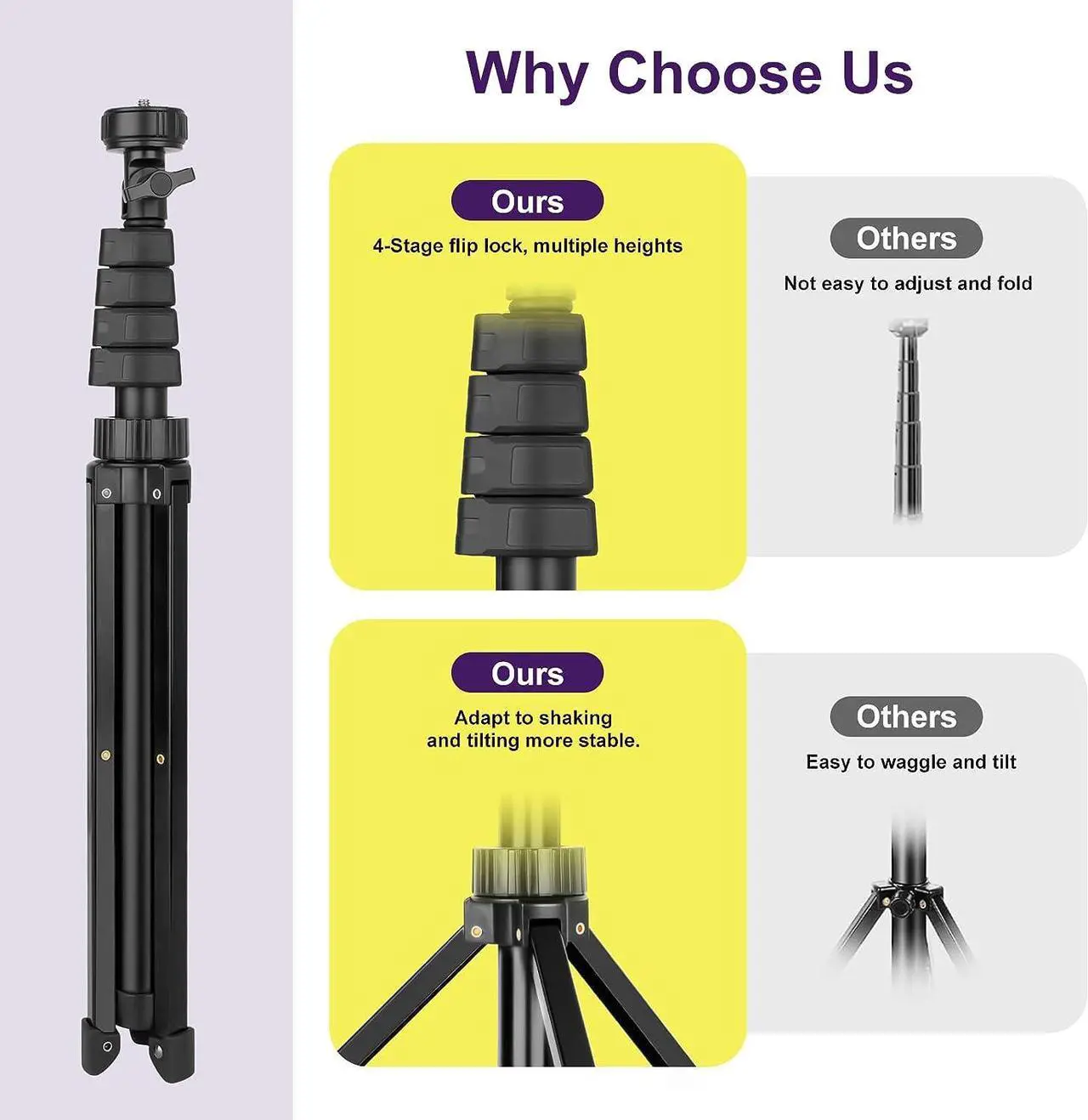 Alt view image 7 of 7 - UBeesize 62" Phone Tripod & Selfie Stick, Camera Tripod Stand with Wireless Remote and Phone Holder,Compatible with iPhone Android Phone, Perfect for Selfies/Video Recording/Live Streaming Black