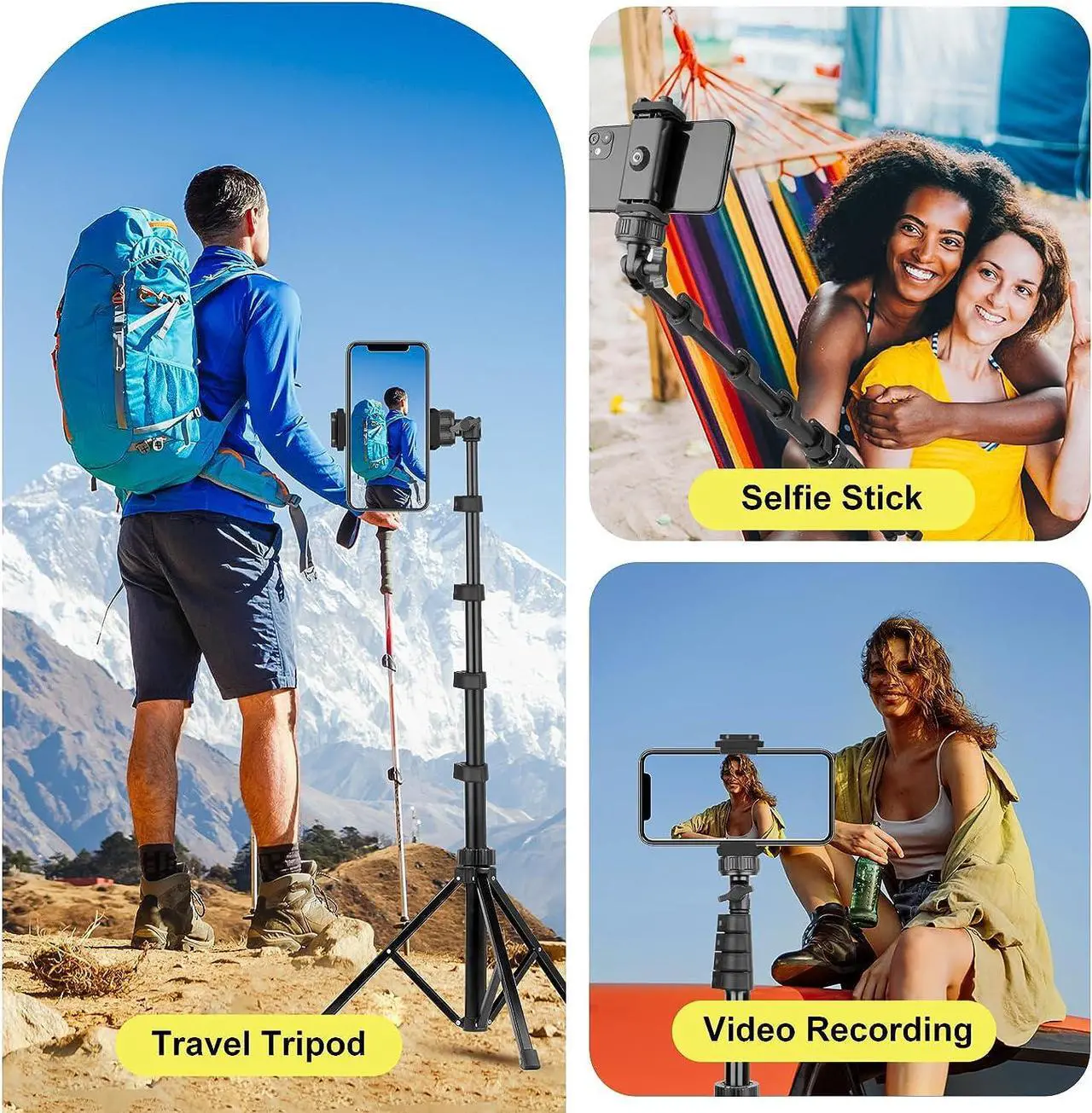 Alt view image 6 of 7 - UBeesize 62" Phone Tripod & Selfie Stick, Camera Tripod Stand with Wireless Remote and Phone Holder,Compatible with iPhone Android Phone, Perfect for Selfies/Video Recording/Live Streaming Black