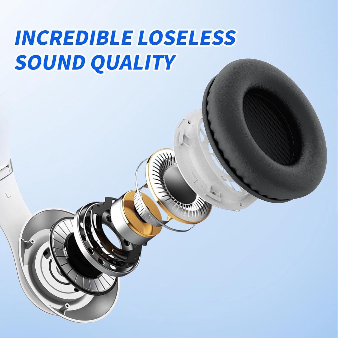 Alt view image 2 of 7 - Uliptz Wireless Bluetooth Headphones, 65H Playtime, 6 EQ Sound Modes, HiFi Stereo Over Ear Headphones with Microphone, Foldable Lightweight Bluetooth 5.2 Headphones (Silver)