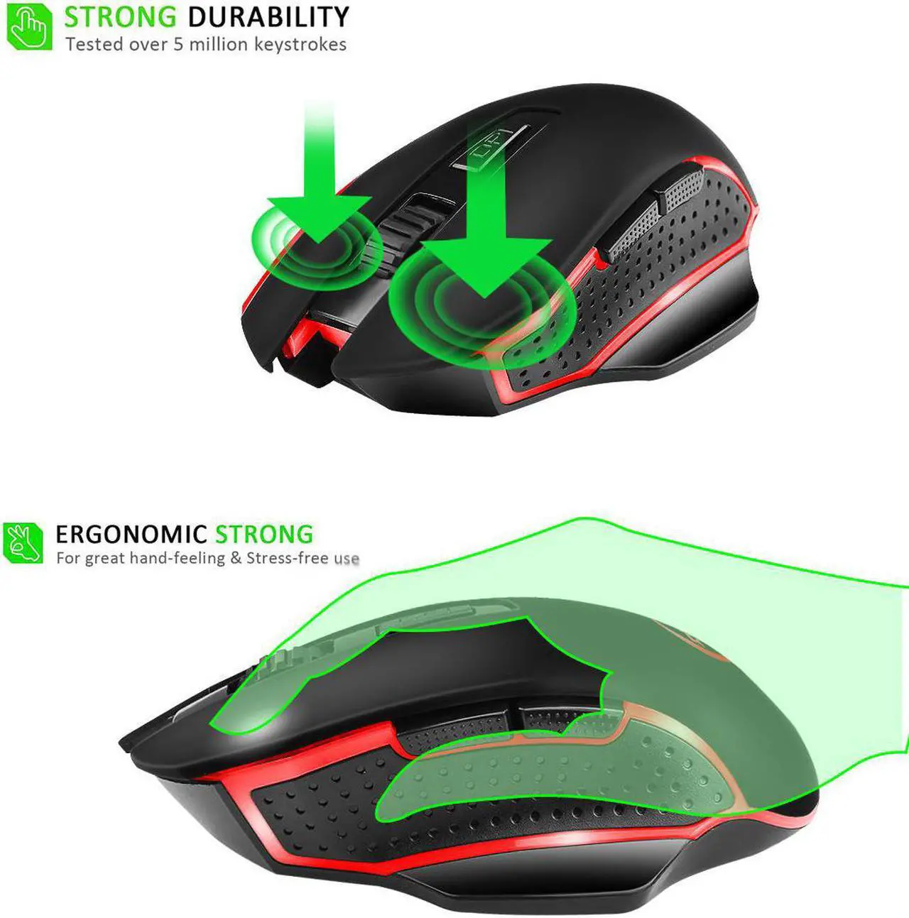 Alt view image 3 of 7 - Wireless Gaming Mouse,large-size ,Ergonomic Hand Grips,6 Buttons Gamer Desk Laptop PC Gaming Mouse
