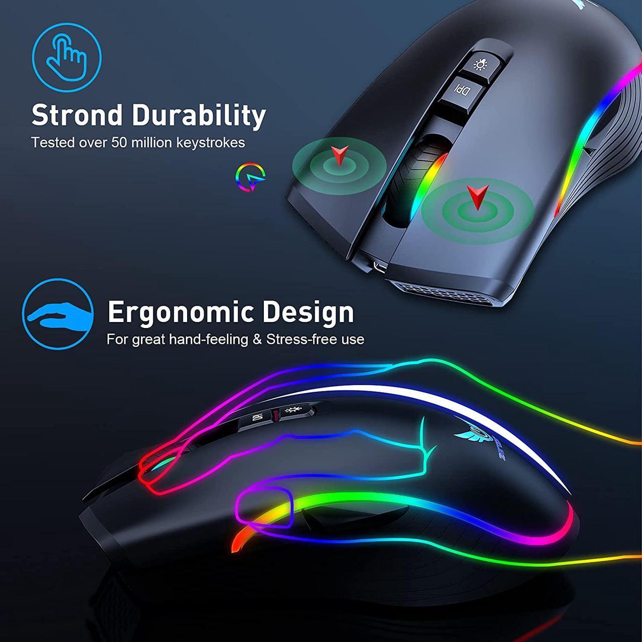 Alt view image 3 of 7 - Ludus Dominum Rechargeable Wireless Gaming Mouse,large-size ,Ergonomic Hand Grips,4800 DPI,TYPE-C Fast charge,7 Buttons,Fast-Charging,10 millons buttons life,RGB Gamer Desk Laptop PC Gaming Mouse