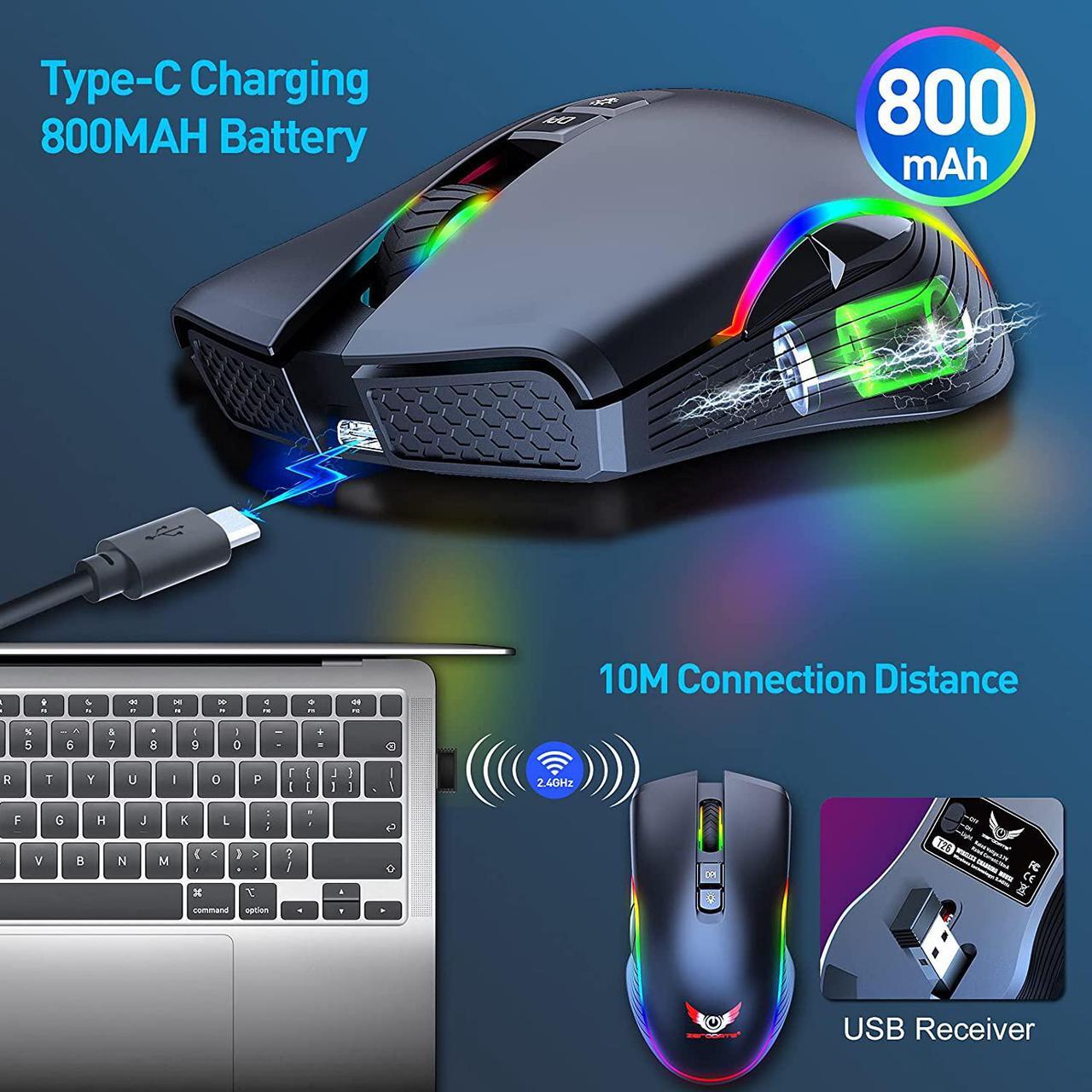 Alt view image 2 of 7 - Ludus Dominum Rechargeable Wireless Gaming Mouse,large-size ,Ergonomic Hand Grips,4800 DPI,TYPE-C Fast charge,7 Buttons,Fast-Charging,10 millons buttons life,RGB Gamer Desk Laptop PC Gaming Mouse
