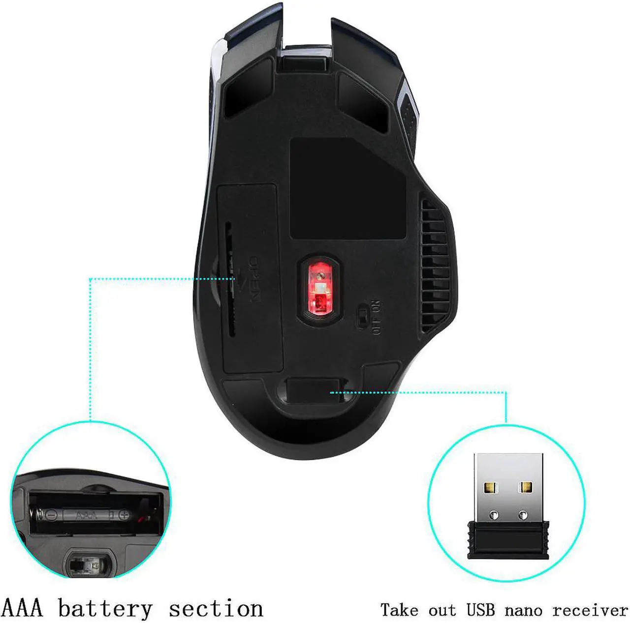 Alt view image 5 of 7 - Wireless Gaming Mouse,large-size ,Ergonomic Hand Grips,6 Buttons Gamer Desk Laptop PC Gaming Mouse