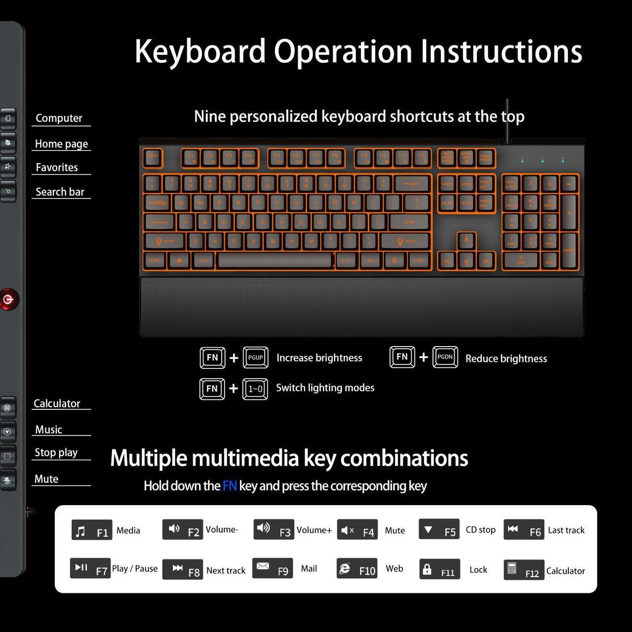 Alt view image 2 of 6 - Ludus Dominum All-in-One PC Gaming Set,LED Backlit 104 Keys Keyboard USB Wired 7200DPI  Mouse 50mm Speaker Driver Stereo Headphone Mousepad Combo (Black)