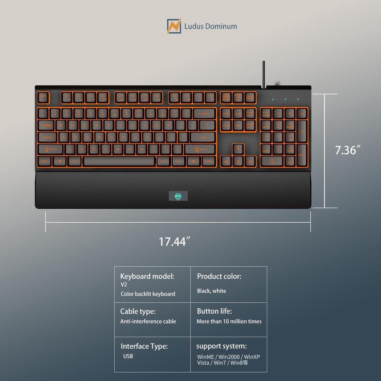 Alt view image 5 of 6 - Ludus Dominum All-in-One PC Gaming Set,LED Backlit 104 Keys Keyboard USB Wired 7200DPI  Mouse 50mm Speaker Driver Stereo Headphone Mousepad Combo (Black)