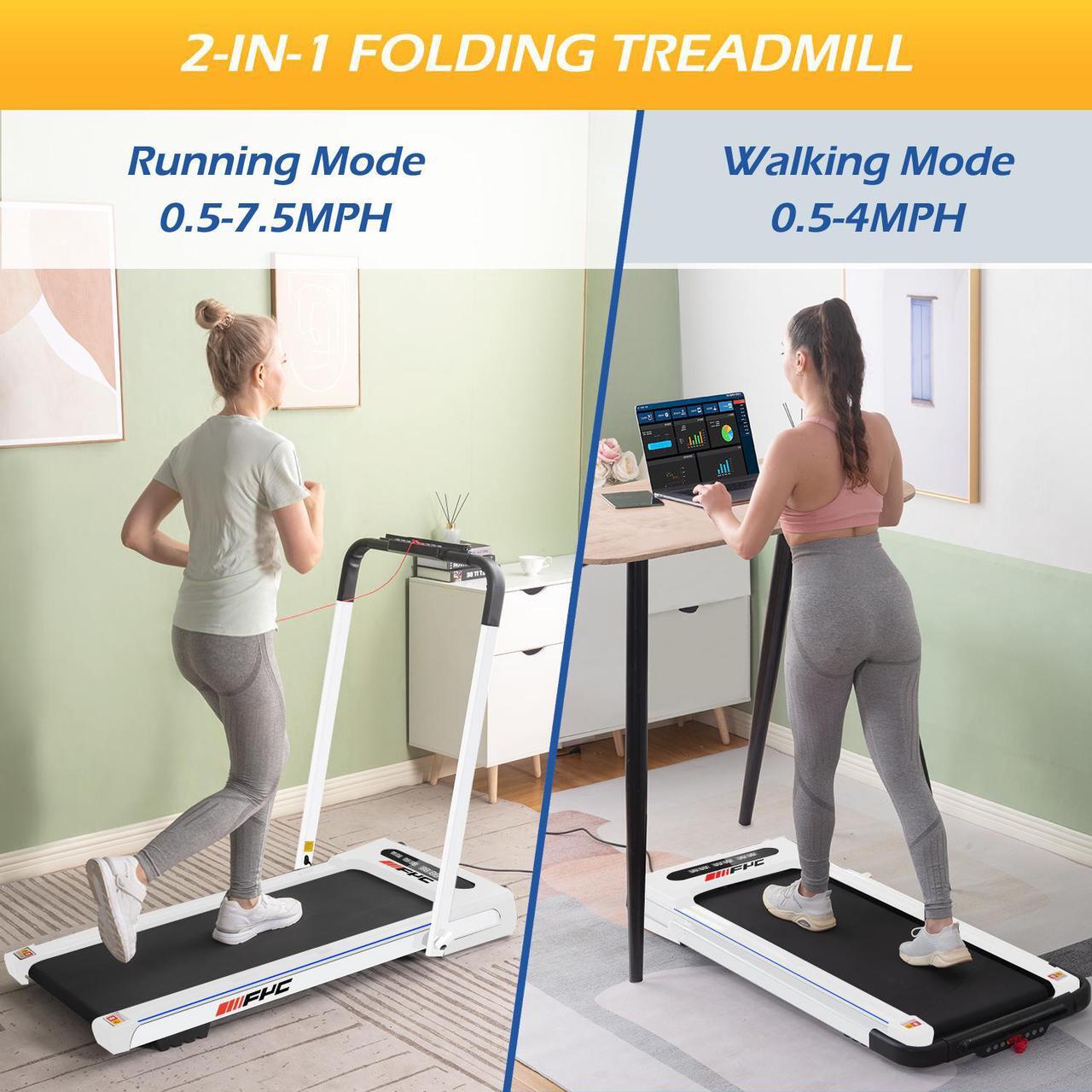 Alt view image 3 of 5 - FYC 2 in 1 Folding Treadmill for Home Under Desk Electric Treadmill Workout Foldable Running Machine Portable Compact Treadmill for Running and Walking Exercise 2.5HP, Installation-Free, White JK31-8