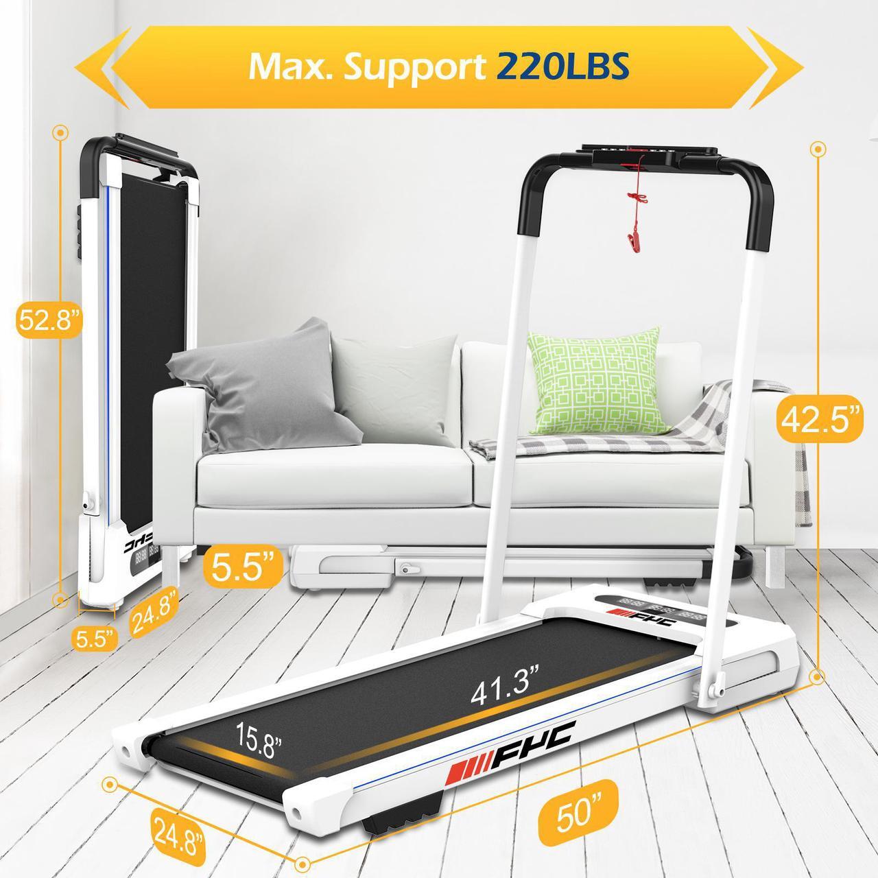 Alt view image 5 of 5 - FYC 2 in 1 Folding Treadmill for Home Under Desk Electric Treadmill Workout Foldable Running Machine Portable Compact Treadmill for Running and Walking Exercise 2.5HP, Installation-Free, White JK31-8