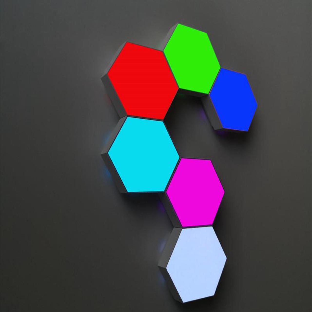 Alt view image 2 of 7 - Hexagonal LED lights, APP-controlled WiFi smart RGB light board, geometric lights, DIY panel lights, USB connection, multiple colors Can be spliced at will For game decoration,6pcs