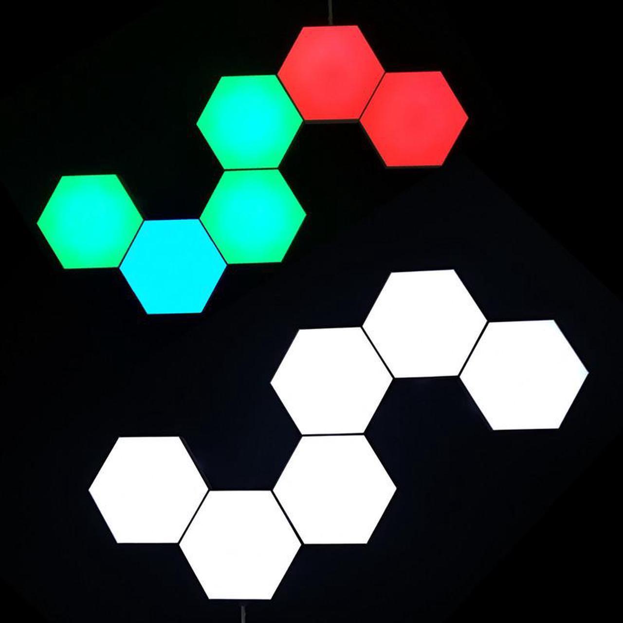 Alt view image 3 of 7 - Hexagonal LED lights, APP-controlled WiFi smart RGB light board, geometric lights, DIY panel lights, USB connection, multiple colors Can be spliced at will For game decoration,6pcs