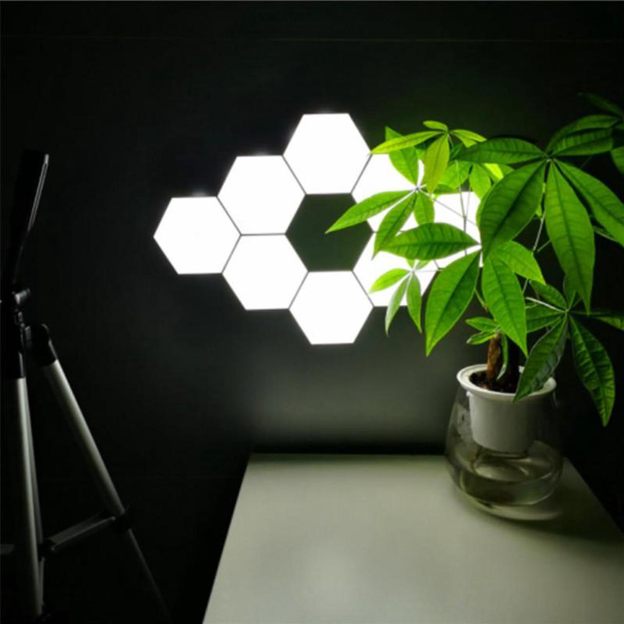 Alt view image 7 of 7 - Hexagonal LED lights, APP-controlled WiFi smart RGB light board, geometric lights, DIY panel lights, USB connection, multiple colors Can be spliced at will For game decoration,6pcs