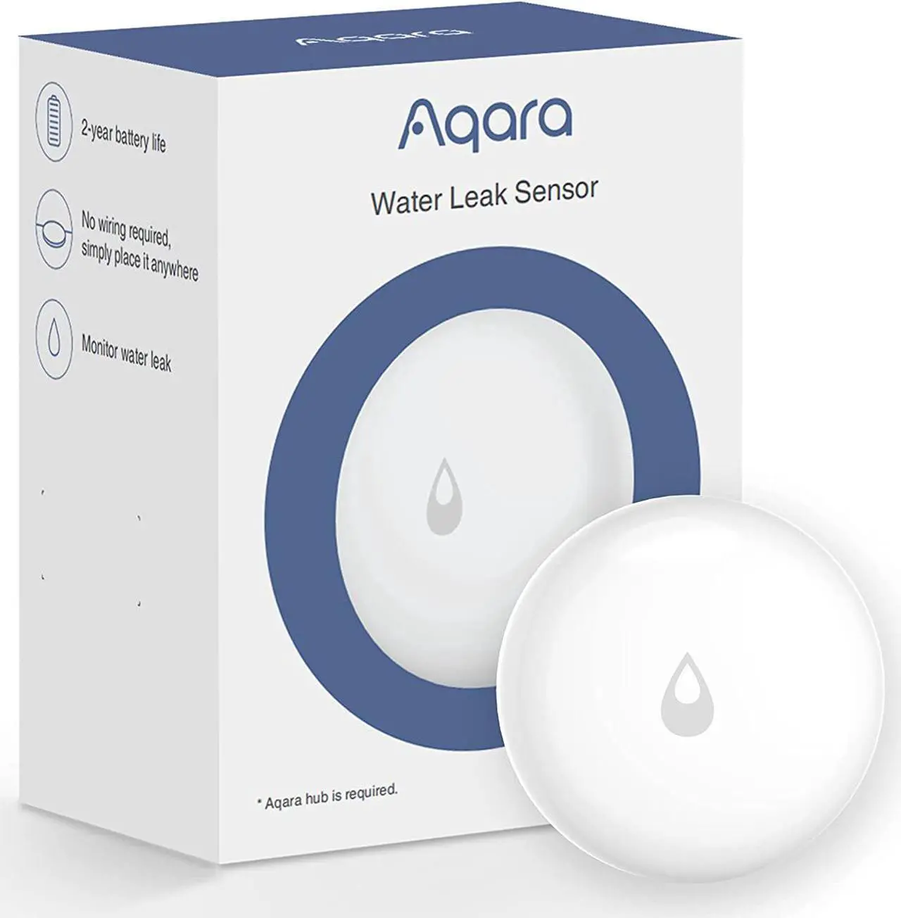 Main image of Aqara Water Leak Sensor, REQUIRES AQARA HUB, Wireless Water Leak Detector, Wireless Mini Flood Detector for Alarm System and Smart Home Automation, For Kitchen Bathroom Basement, Works with IFTTT