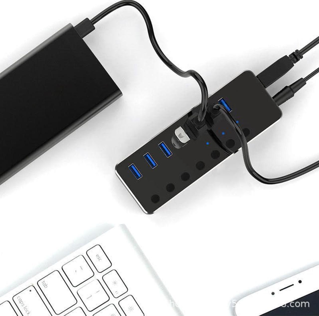 Alt view image 4 of 6 - USB 3.0 Hub with LED Indicator High Speed USB 3.0 7 Port Hub Splitter Up To 5Gbps, Plug and Play, Security&Portable For iMac, MacBook Air, MacBook Pro, MacBook, Mac Mini, PC, Laptops