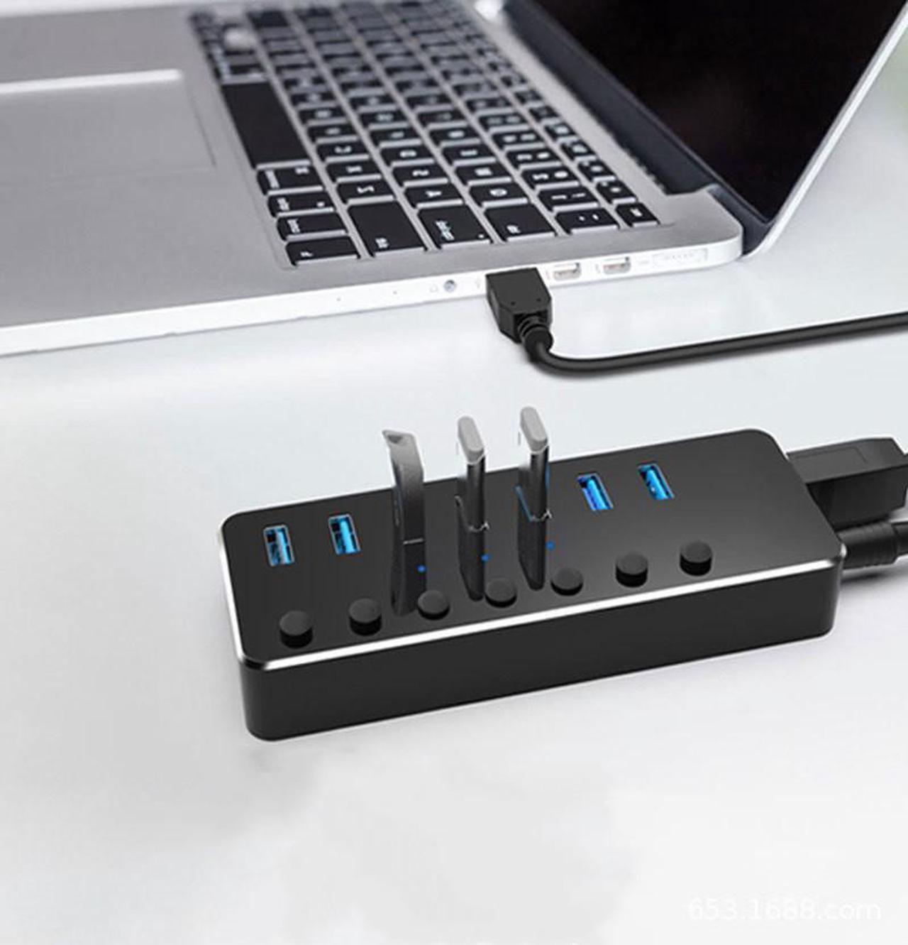 Alt view image 3 of 6 - USB 3.0 Hub with LED Indicator High Speed USB 3.0 7 Port Hub Splitter Up To 5Gbps, Plug and Play, Security&Portable For iMac, MacBook Air, MacBook Pro, MacBook, Mac Mini, PC, Laptops