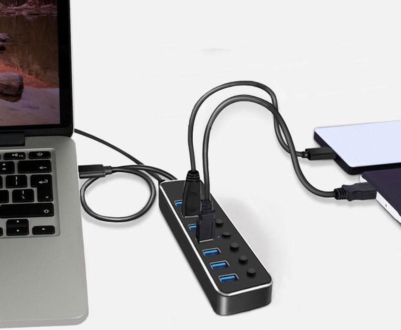 Alt view image 5 of 6 - USB 3.0 Hub with LED Indicator High Speed USB 3.0 7 Port Hub Splitter Up To 5Gbps, Plug and Play, Security&Portable For iMac, MacBook Air, MacBook Pro, MacBook, Mac Mini, PC, Laptops
