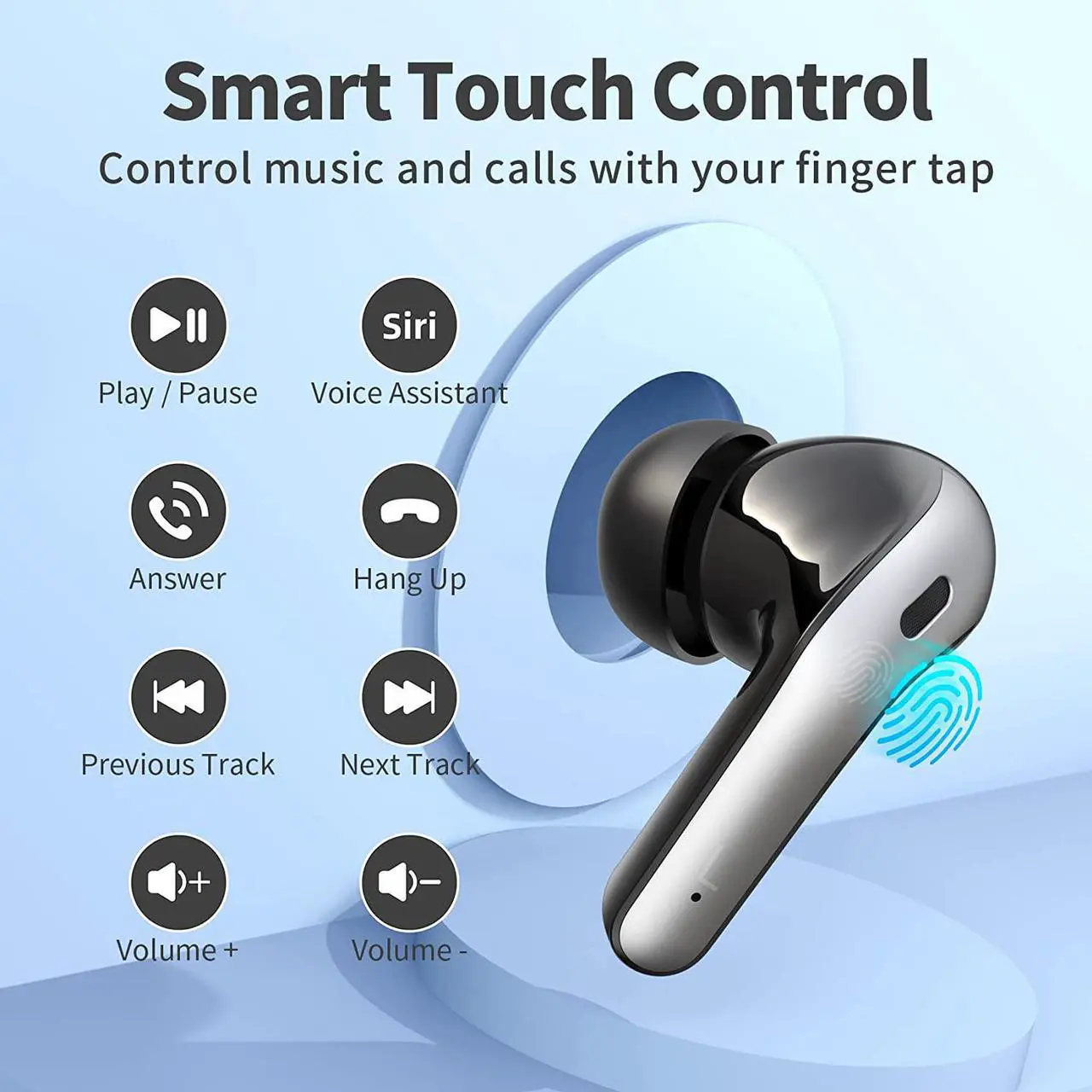 Alt view image 2 of 6 - Bluetooth Headphones True Wireless Earbuds 60H Playback LED Power Display Earphones with Wireless Charging Case IPX5 Waterproof in-Ear Earbuds with Mic for TV Smart Phone Computer Laptop Sports
