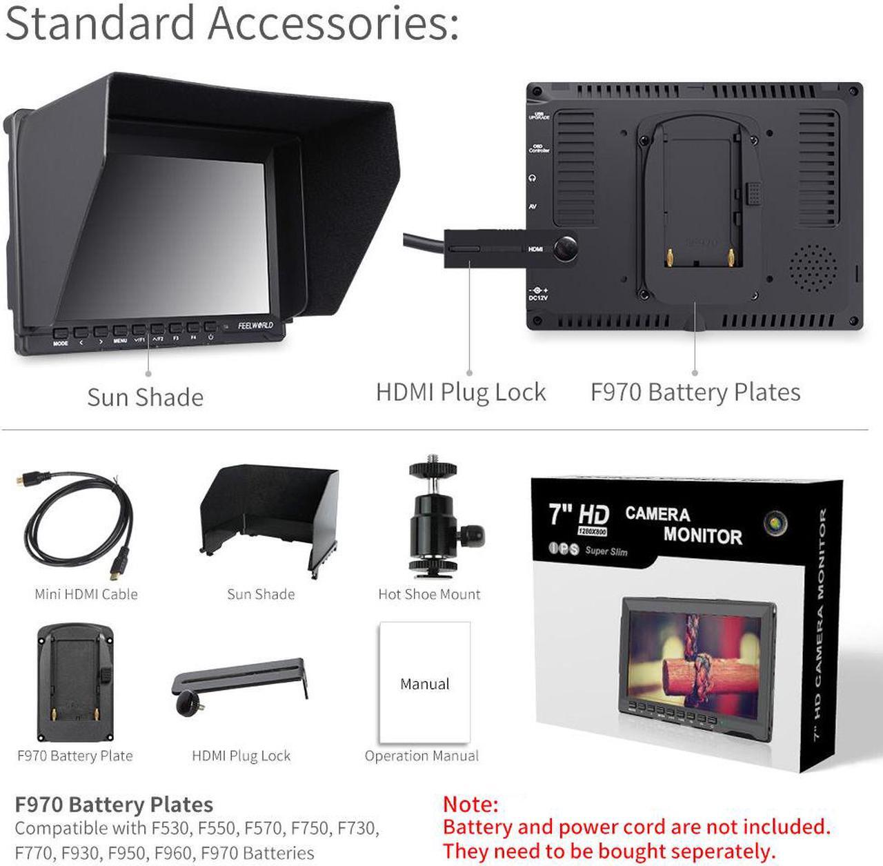 Alt view image 7 of 13 - FEELWORLD FW759 7 Inch DSLR Camera Field Monitor HD Video Assist Slim IPS 1280x800 4K HDMI 1080p with Sunshade