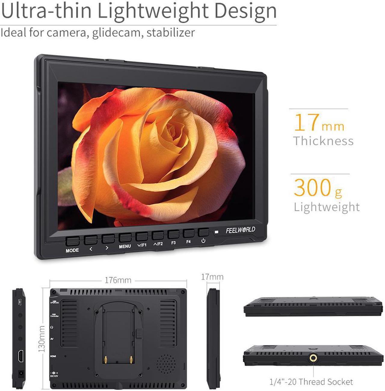 Alt view image 4 of 13 - FEELWORLD FW759 7 Inch DSLR Camera Field Monitor HD Video Assist Slim IPS 1280x800 4K HDMI 1080p with Sunshade