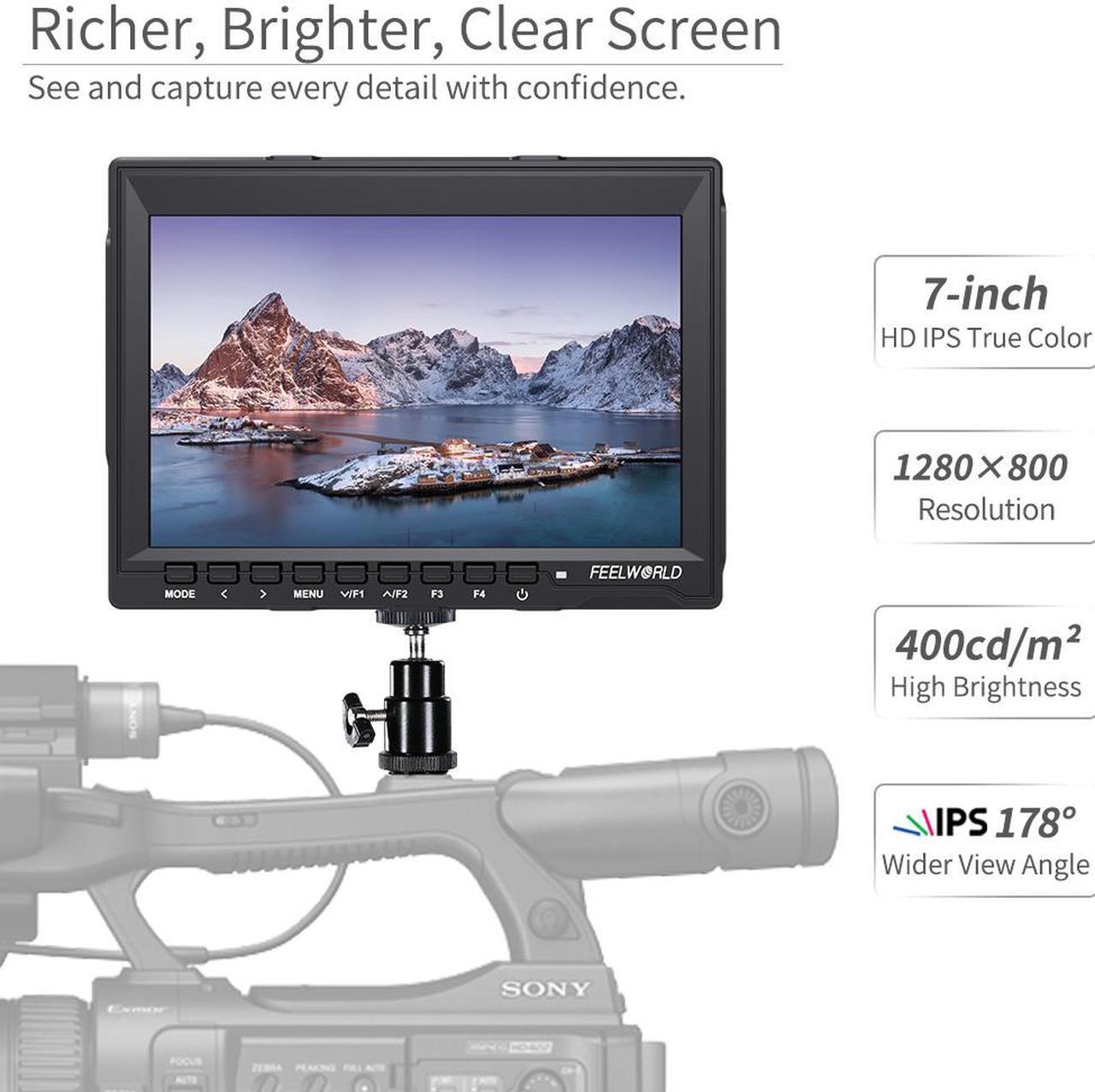 Alt view image 2 of 13 - FEELWORLD FW759 7 Inch DSLR Camera Field Monitor HD Video Assist Slim IPS 1280x800 4K HDMI 1080p with Sunshade