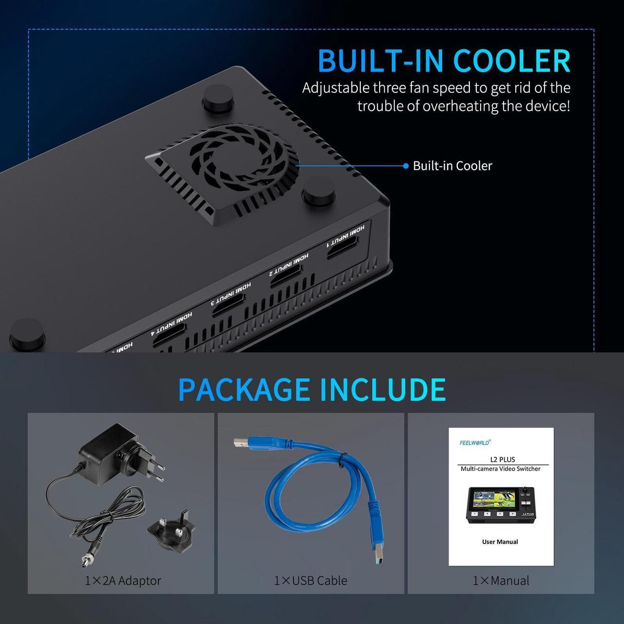 Alt view image 7 of 7 - FEELWORLD L2 Plus Multi Camera Video Mixer Switcher with 5.5 inch LCD Touch Screen PTZ Controller Chroma Key 4 HDMI Inputs USB3.0 Output Format Real Time Production Live Streaming Built in Cooler