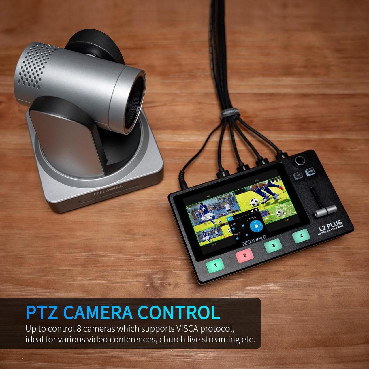 Alt view image 6 of 7 - FEELWORLD L2 Plus Multi Camera Video Mixer Switcher with 5.5 inch LCD Touch Screen PTZ Controller Chroma Key 4 HDMI Inputs USB3.0 Output Format Real Time Production Live Streaming Built in Cooler