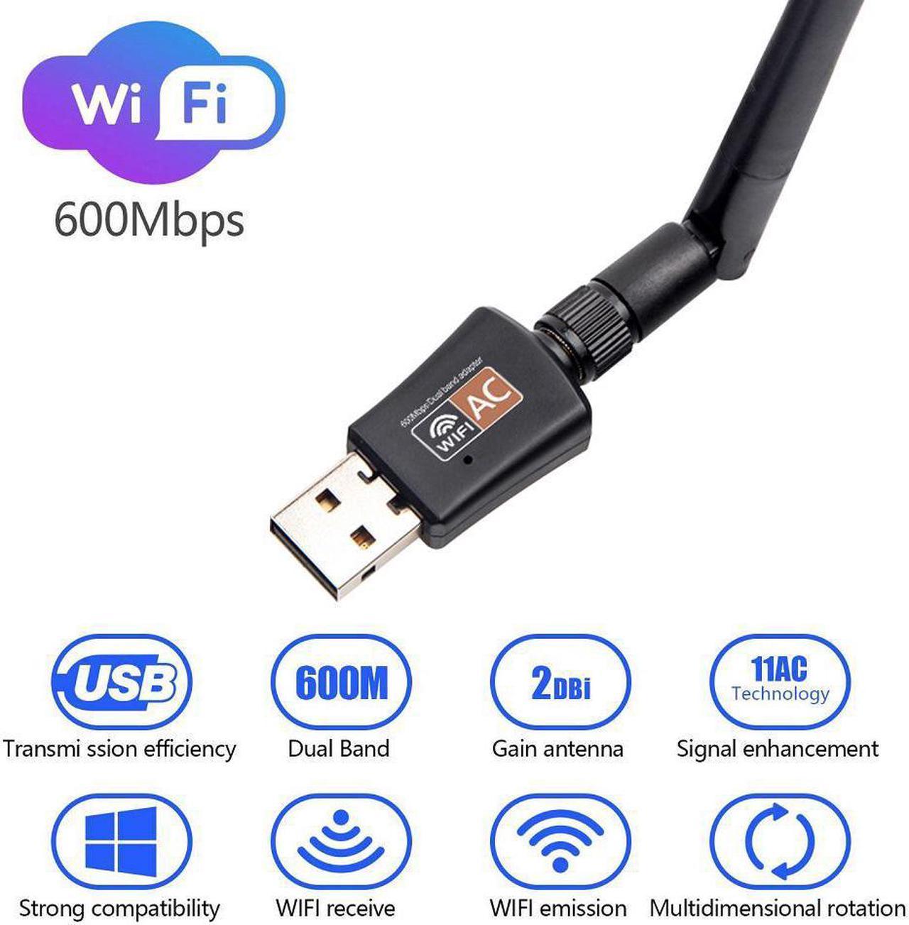 USB Wireless WiFi Network Adapter - 600Mbps Dual Band 2.4G/150Mbps 5G/433Mbps, AC600 High Gain Antenna Network WLAN Card for Windows XP/Vista/7/8/8.1/10 (32/64bits) MAC OS