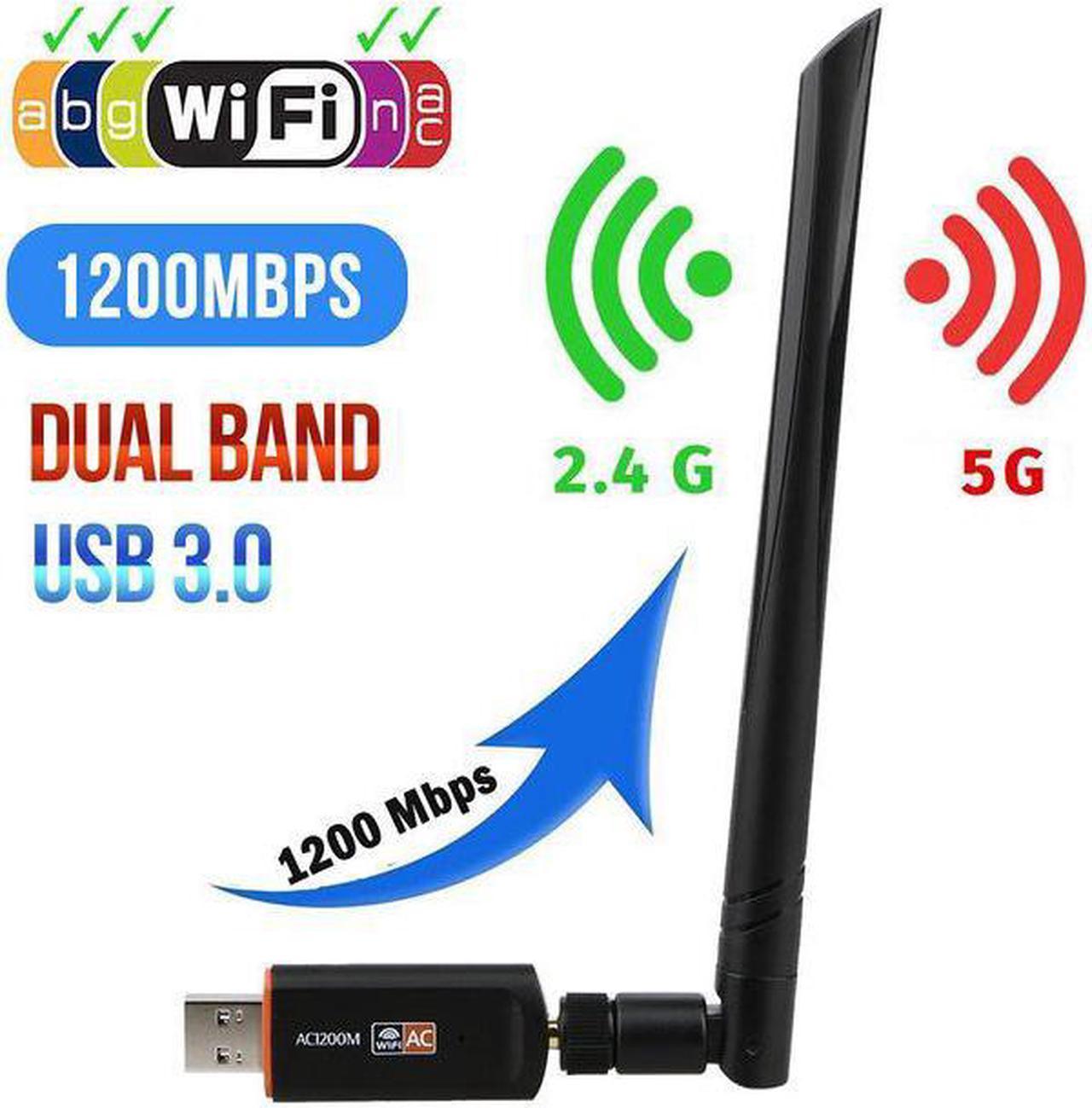 USB Wireless WiFi Network Adapter- 1200Mbps Dual Band 2.4G/5G Wireless Lan Network Card Dongle with High Gain 5dBi Antenna for Laptop PC - Windows XP/Vista/7/8/8.1/10,Mac