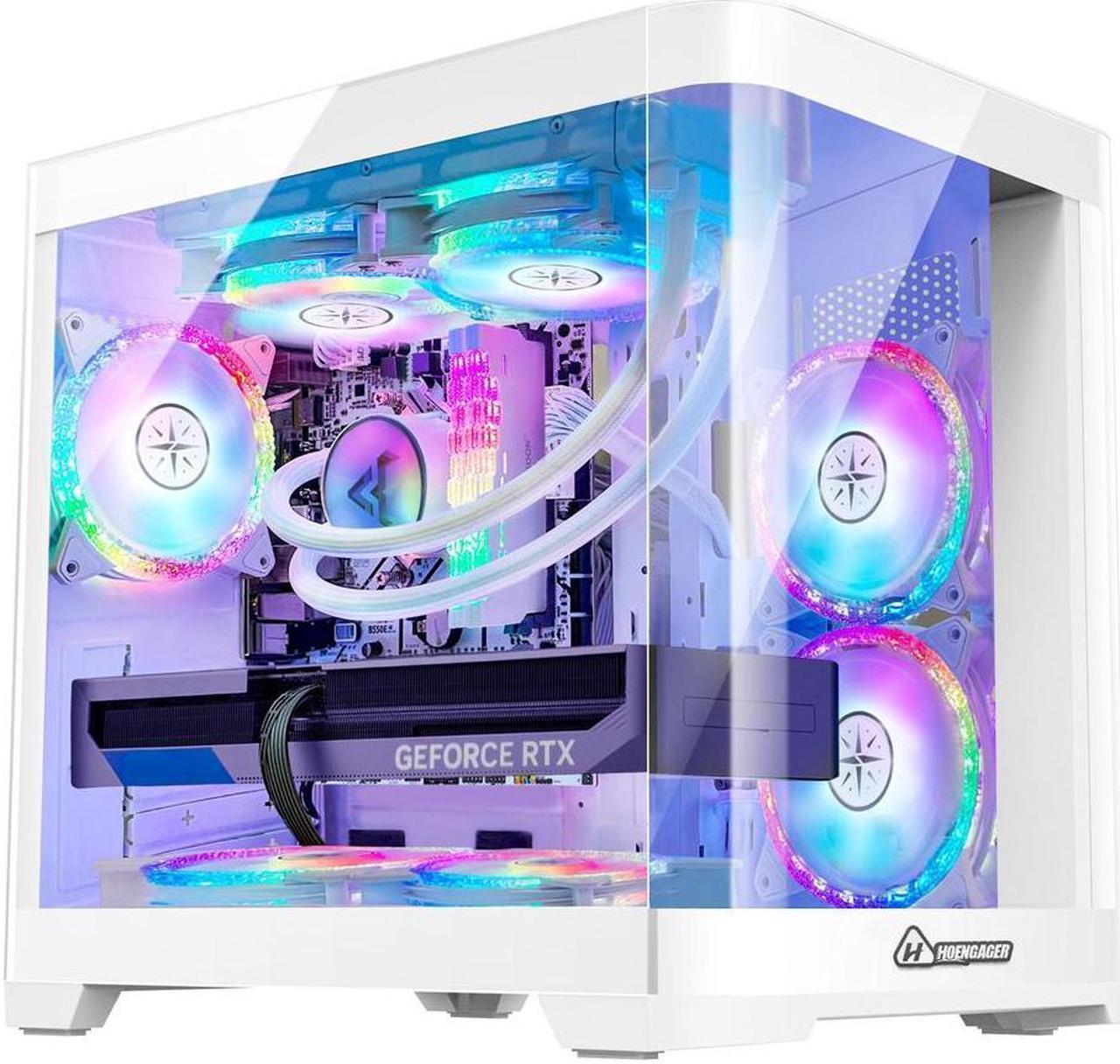 Hoengager Poseidon Gaming PC -AMD Ryzen 7 5700G 3.8GHz,NVIDIA RTX 4060 TI 16G,16GB DDR4 RAM 3200MHz ,1TB M.2 SSD , Liquid Cooler,WIFI, RGB Fans, HDMI,Bluetooth ,Windows 11 Pro Desktop-White