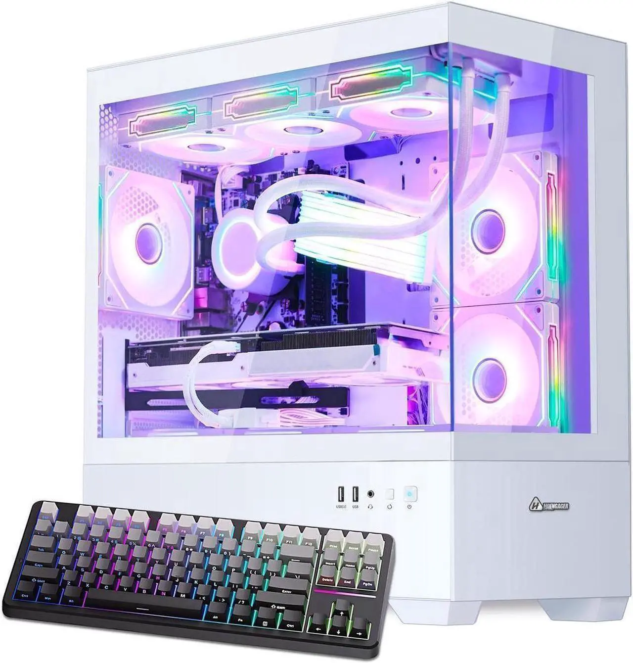 Main image of H.E. Ocean Park Gaming PC- AMD Ryzen 7 5700X 3.4 GHz  - RTX 4060 8G - 16GB DDR4 3200 MHz- 1TB M.2 +1TB SATA SSD -360mm AIO -RGB Fans -WIFI &Bluetooth , Keyboard ,Win 11 Pro Desktop-White