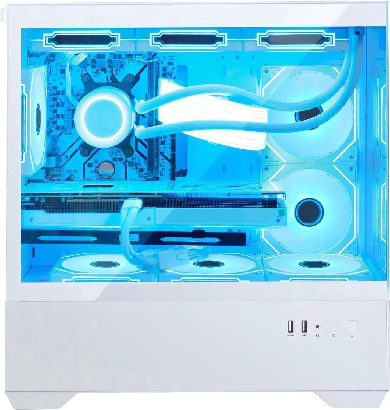 Alt view image 2 of 7 - H.E. Ocean Park Gaming PC- AMD Ryzen 7 5700X 3.4 GHz  - RTX 4060 8G - 16GB DDR4 3200 MHz- 1TB M.2 +1TB SATA SSD -360mm AIO -RGB Fans -WIFI &Bluetooth , Keyboard ,Win 11 Pro Desktop-White