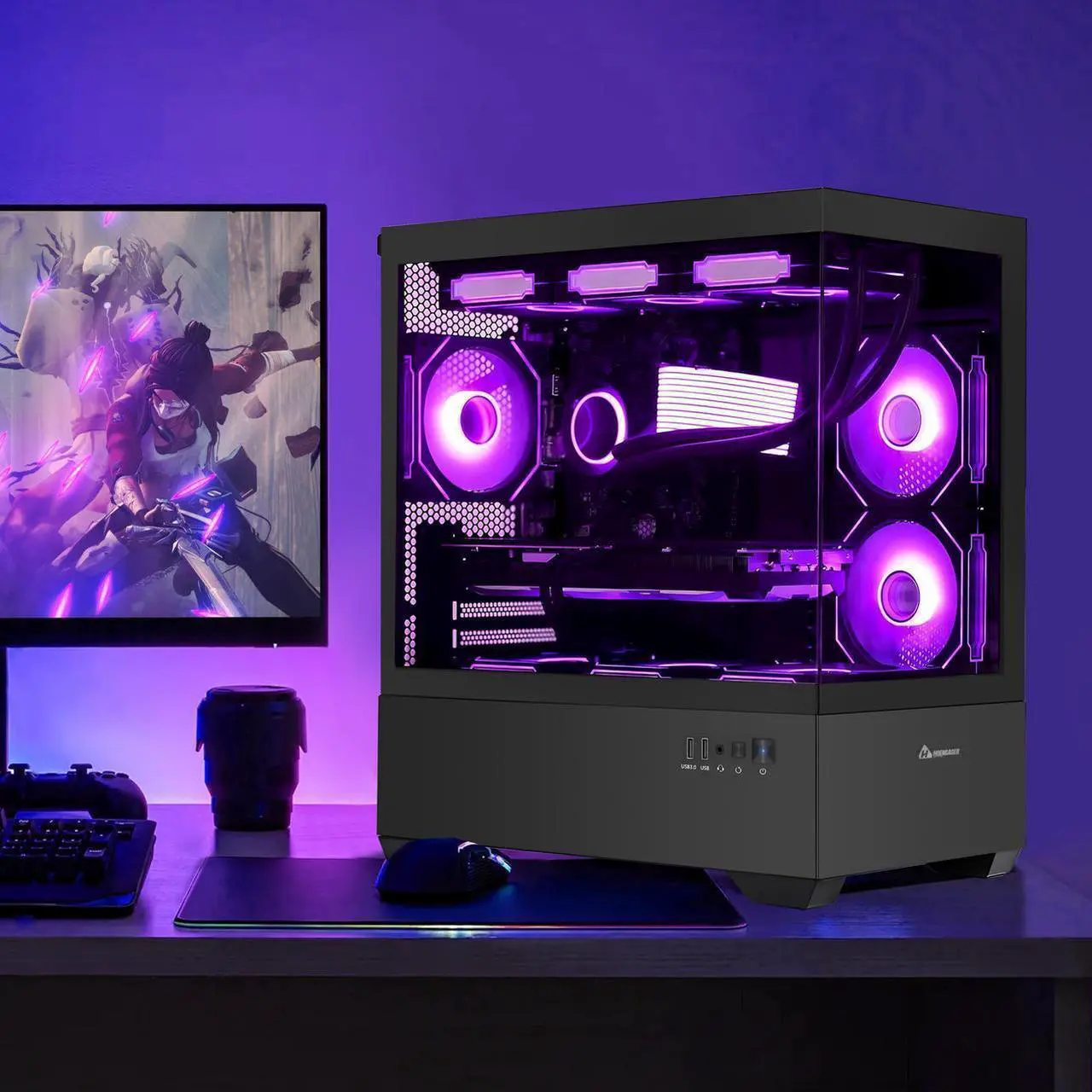 Alt view image 5 of 7 - H.E. Ocean Park Gaming PC-AMD 8-Core Ryzen 7 5700G- RTX 4060 8G - 32GB DDR4 3200 MHz- 1TB M.2 SSD -360mm AIO -RGB Fans -WiFi&Bluetooth Ready -Windows 11 Pro